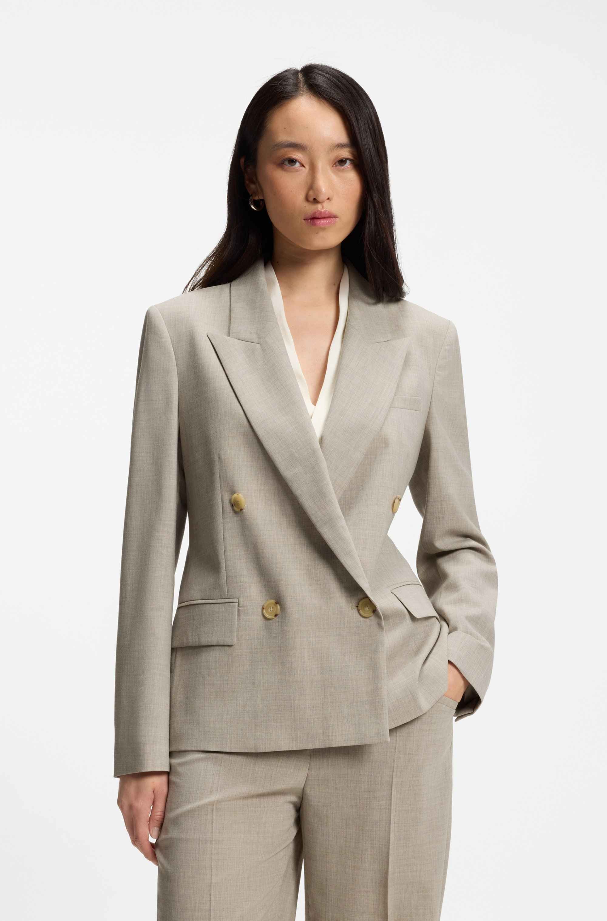Regular-fit blazer in melange virgin wool