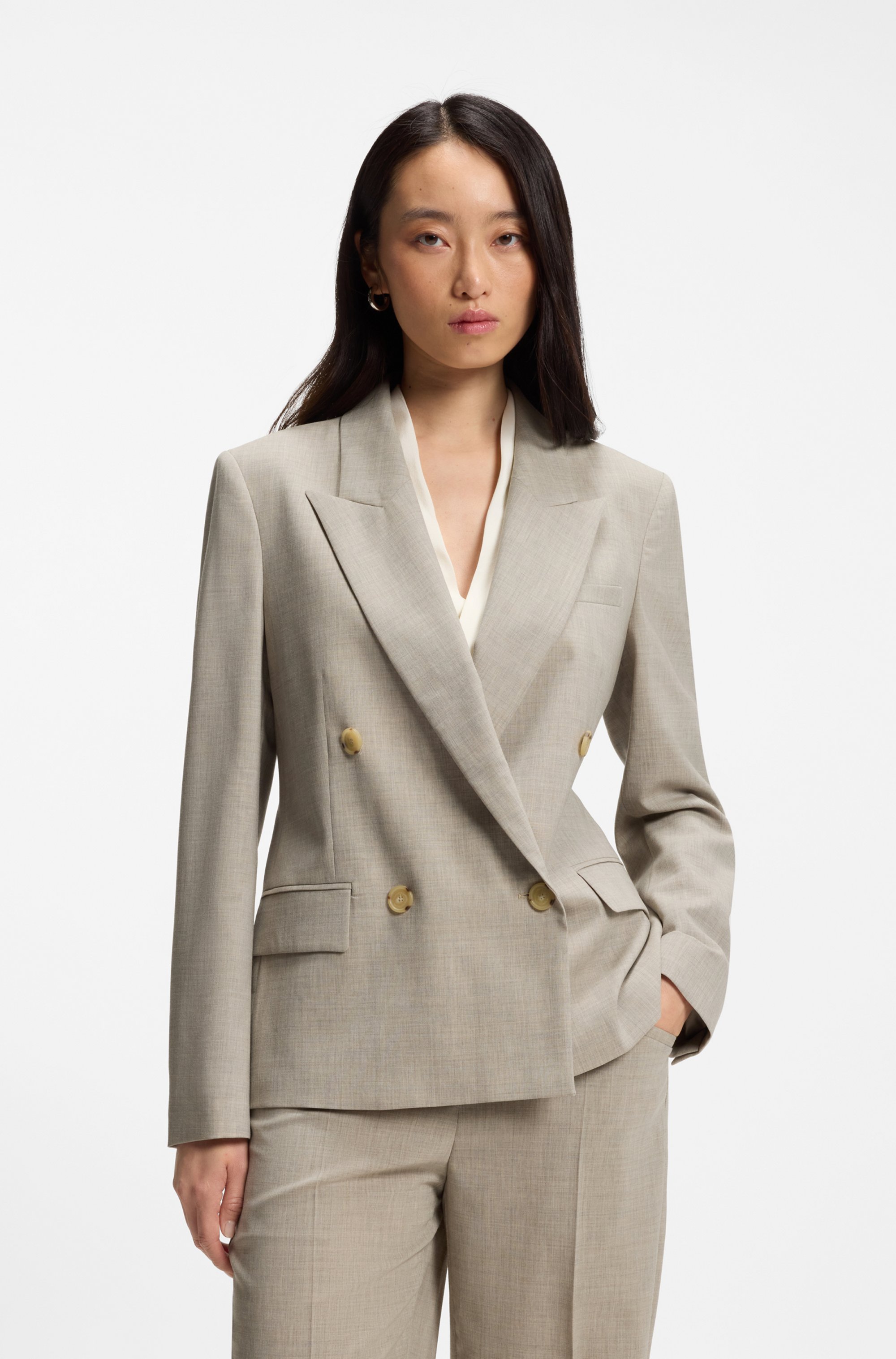 Regular-fit blazer in melange virgin wool