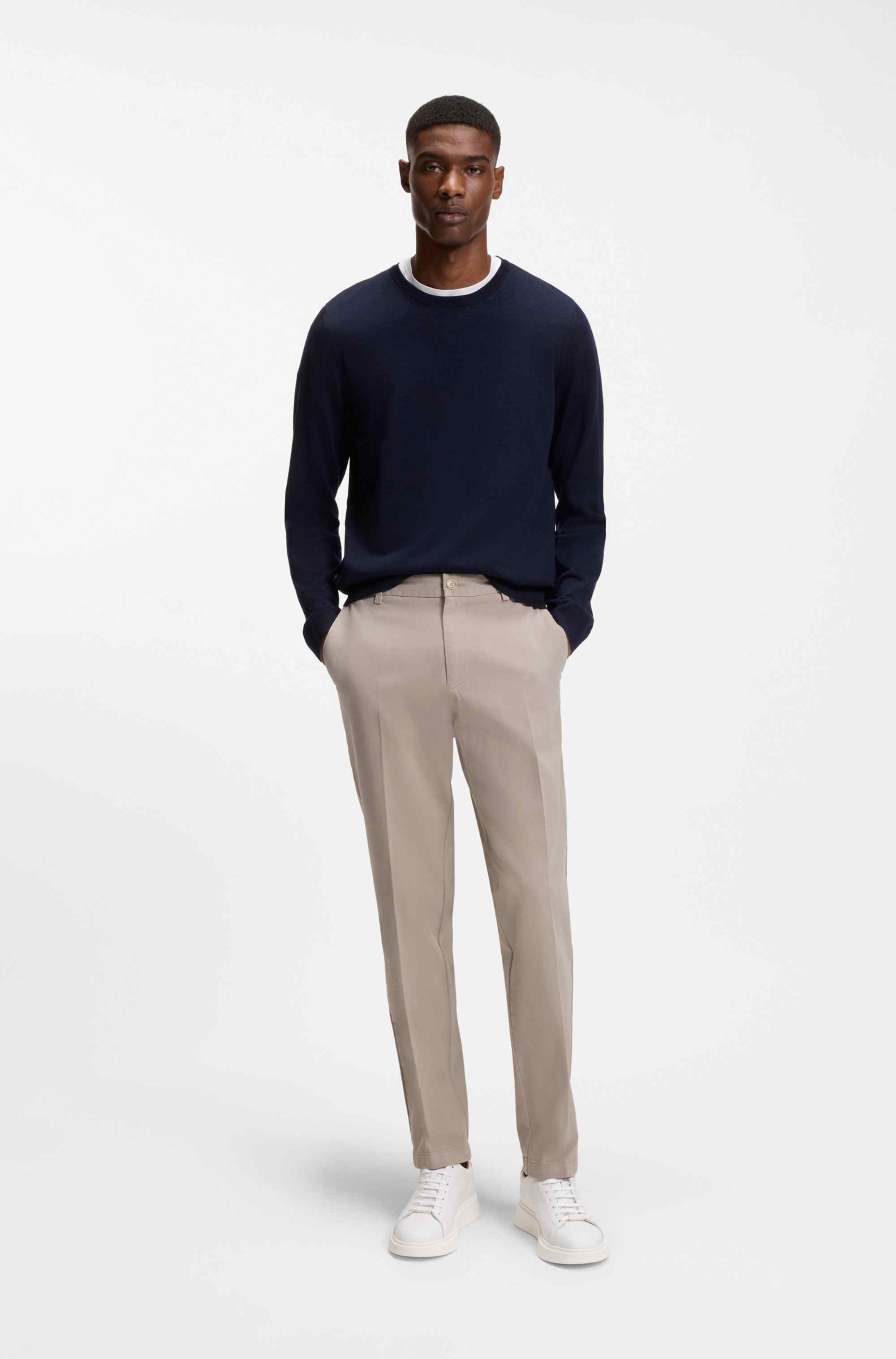 Modern-fit trousers in stretch-cotton gabardine