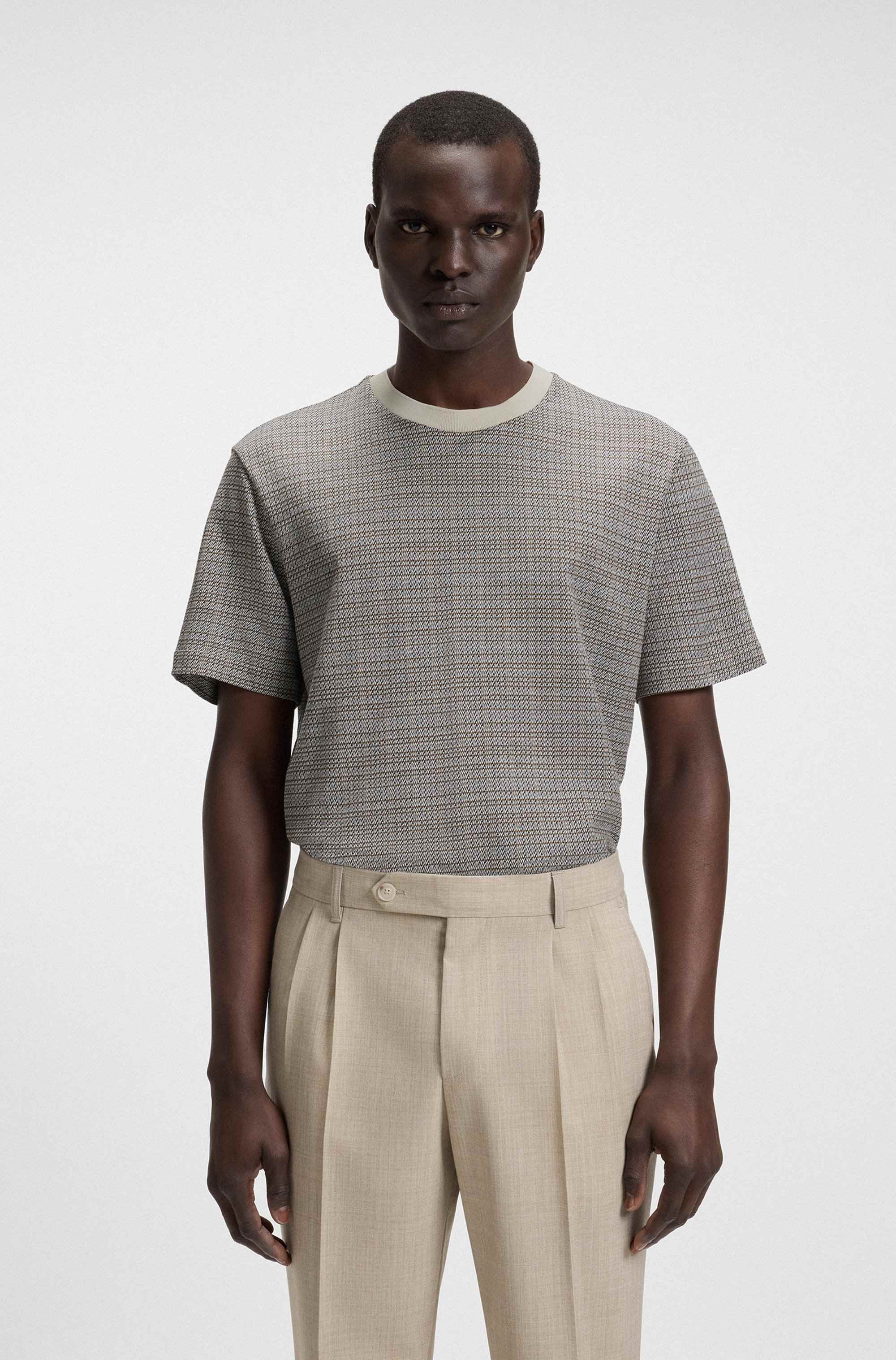 Mercerised-cotton T-shirt with grid pattern