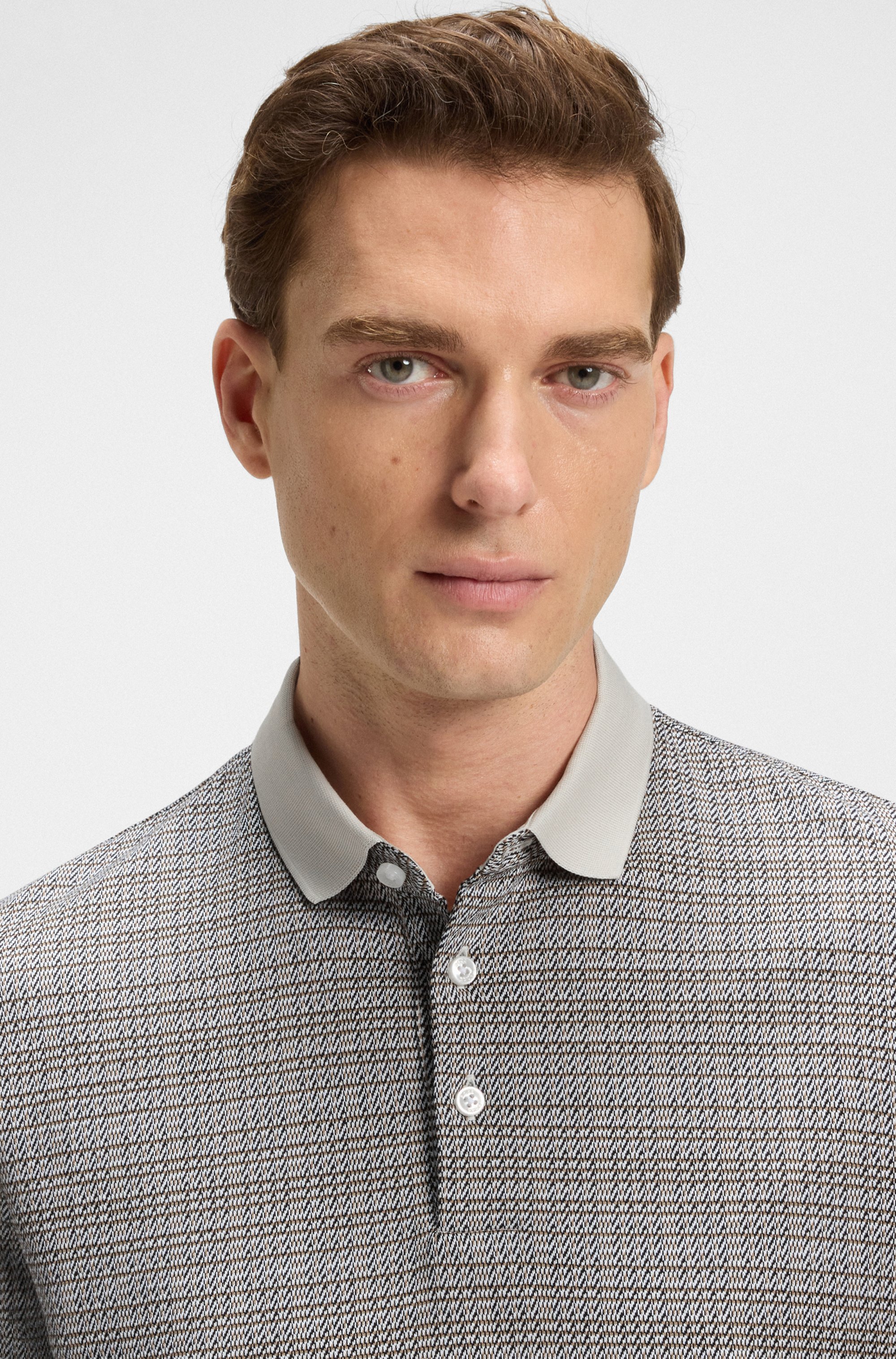 Mercerised-cotton polo shirt with grid pattern
