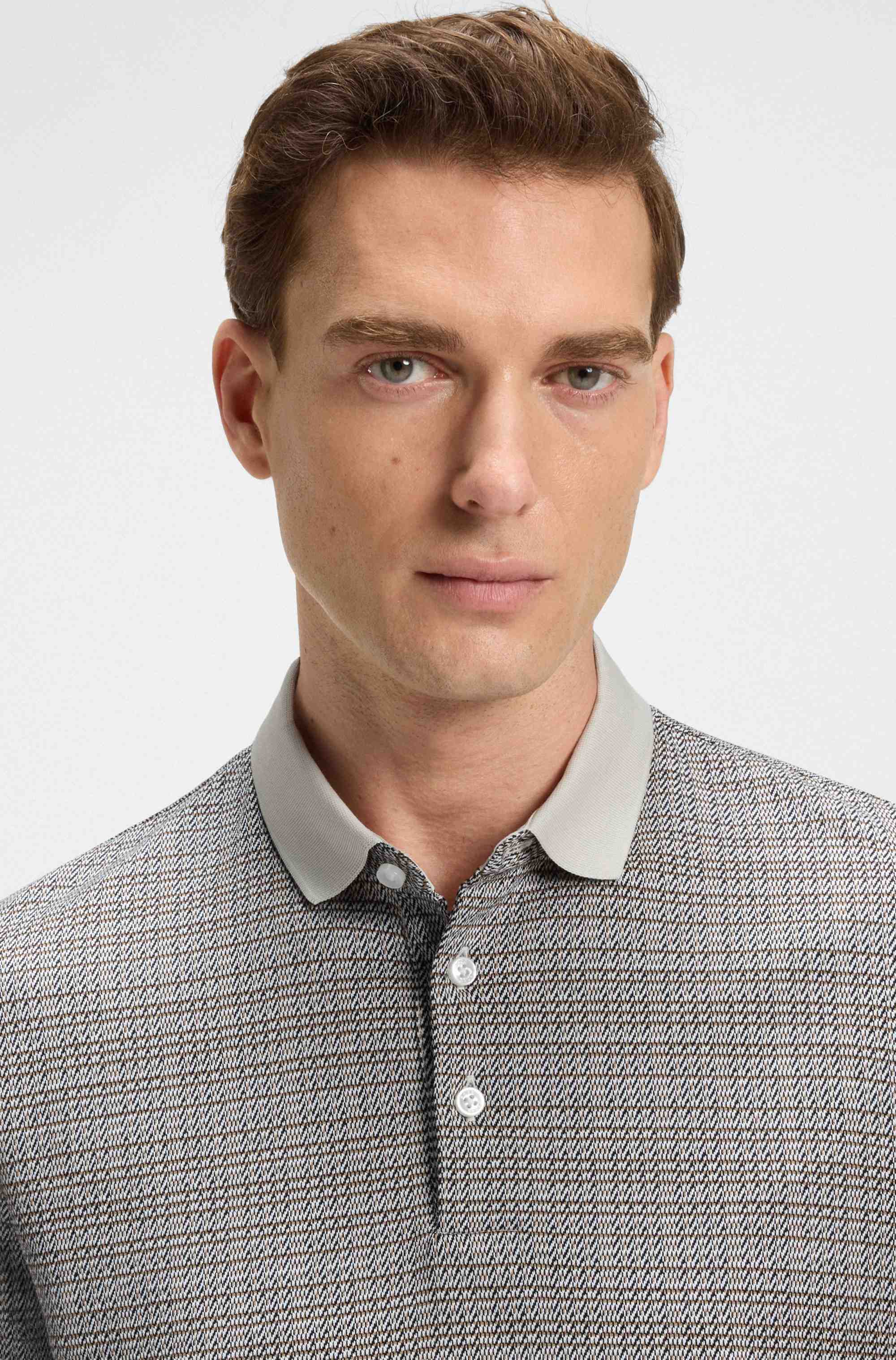 Mercerised-cotton polo shirt with grid pattern