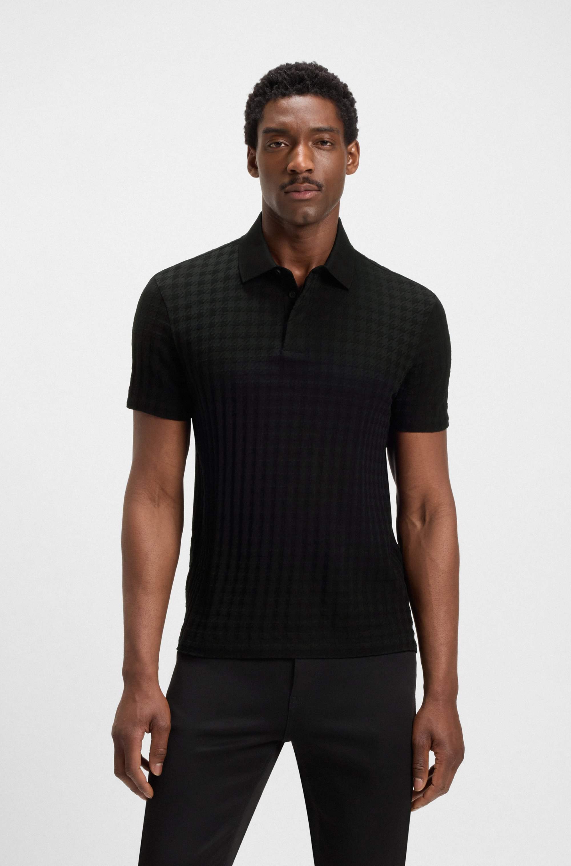 Porsche x BOSS polo shirt in houndstooth-jacquard mercerised cotton