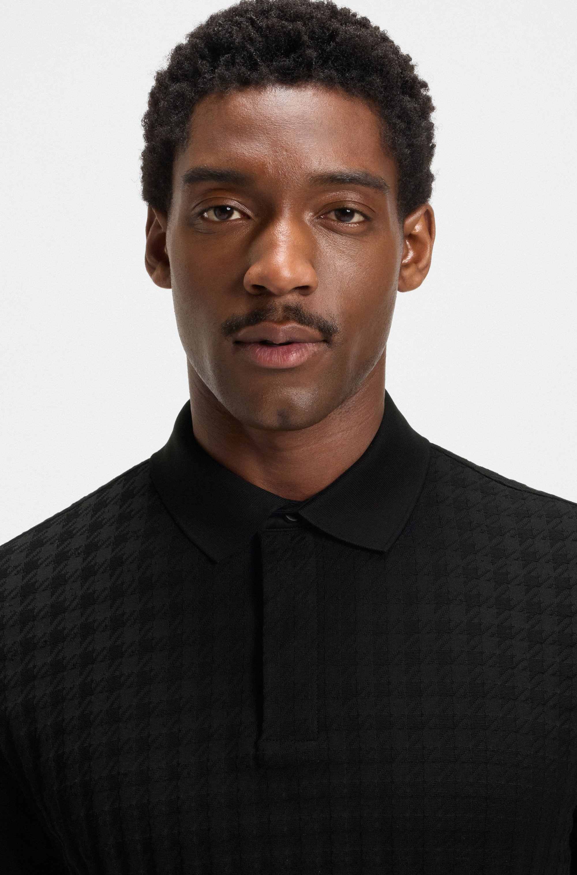 Porsche x BOSS polo shirt in houndstooth-jacquard mercerised cotton