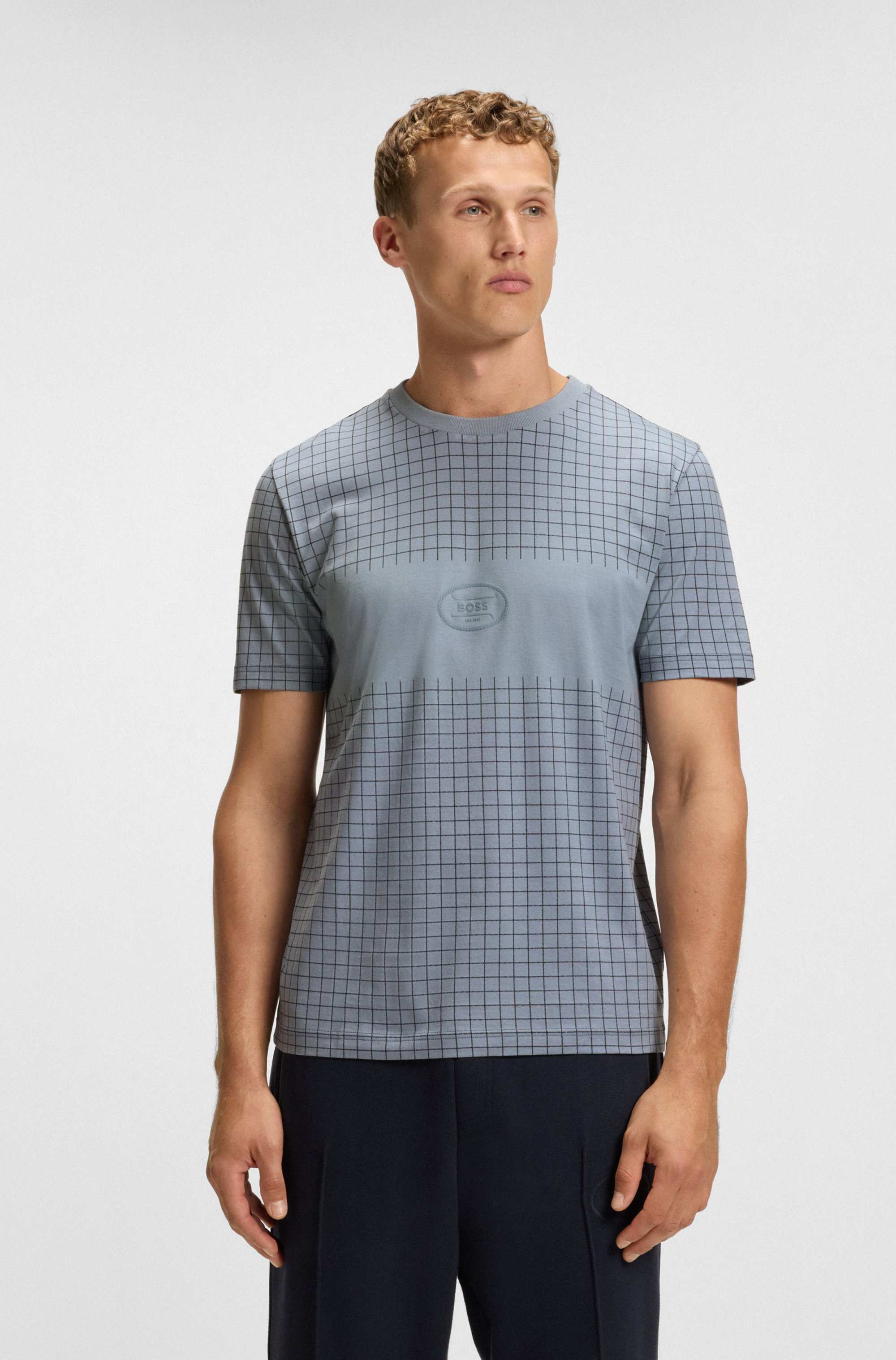 Pima-cotton T-shirt with check print