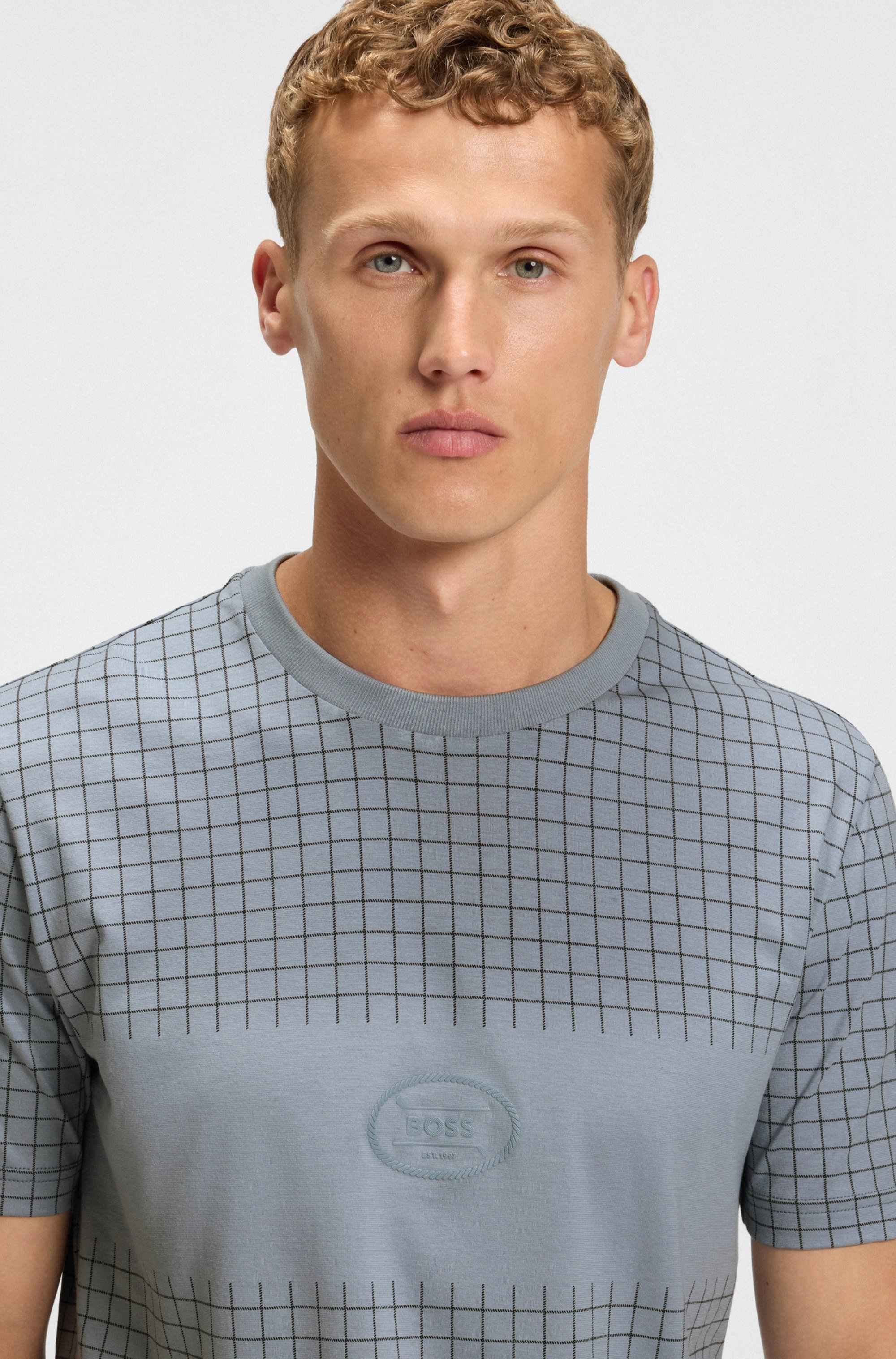 Pima-cotton T-shirt with check print