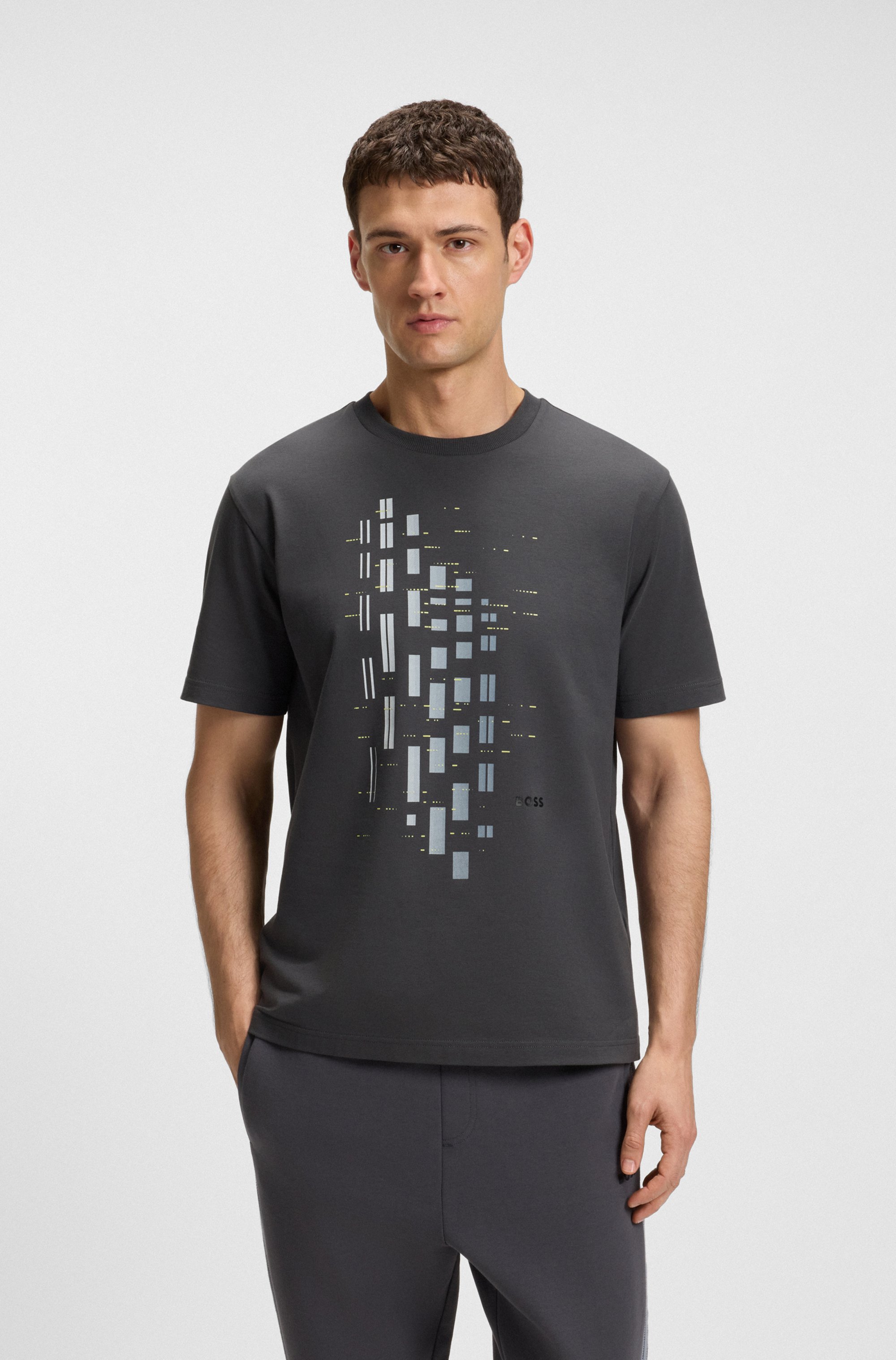 Stretch-cotton T-shirt with geometric print