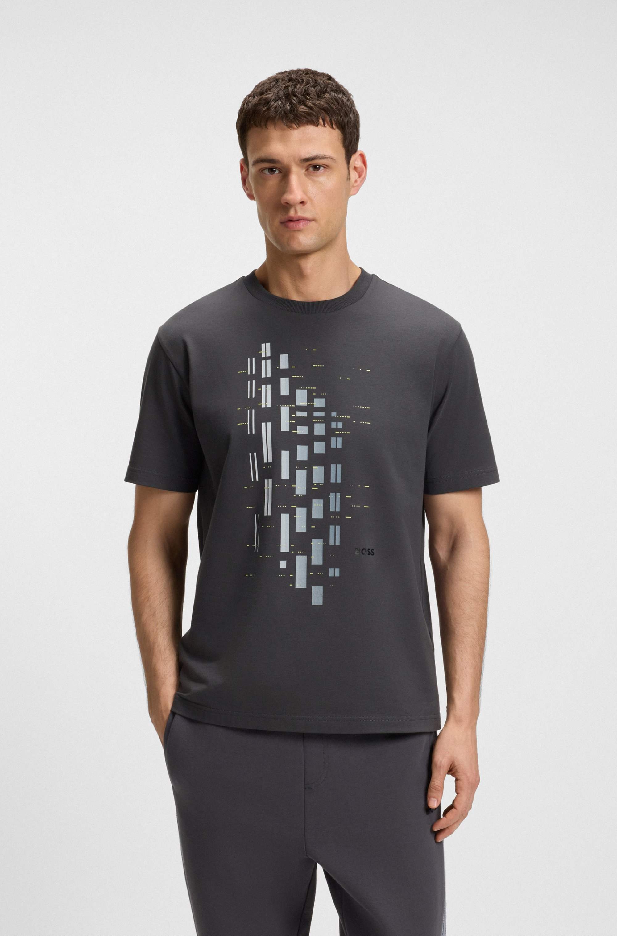 Stretch-cotton T-shirt with geometric print