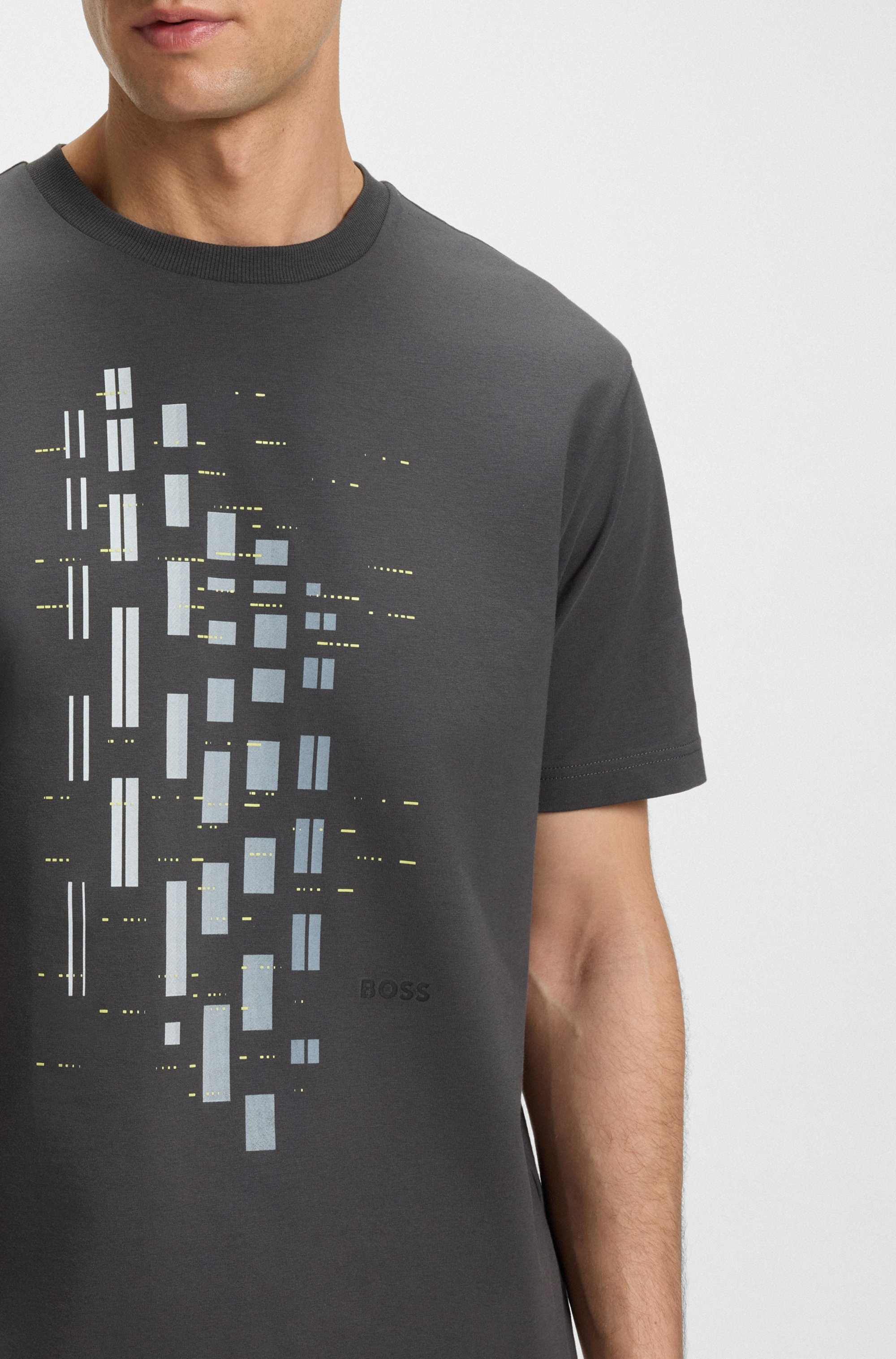 Stretch-cotton T-shirt with geometric print