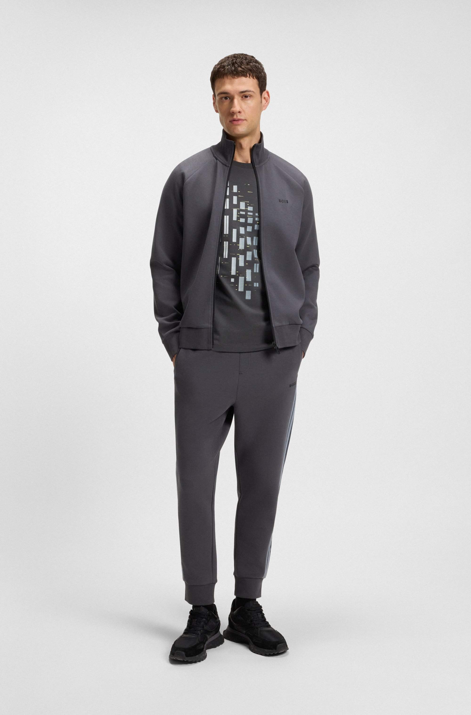 Stretch-cotton T-shirt with geometric print