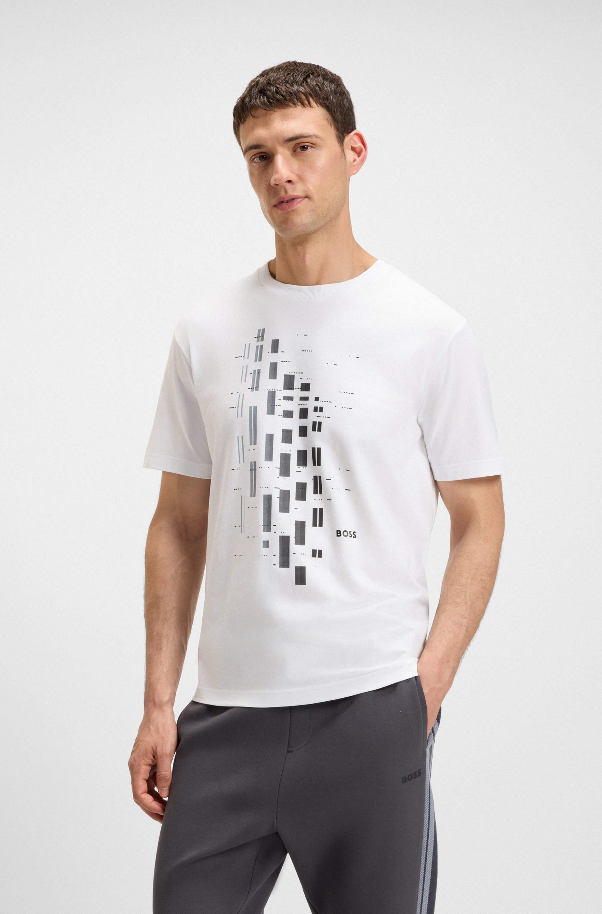 Stretch-cotton T-shirt with geometric print