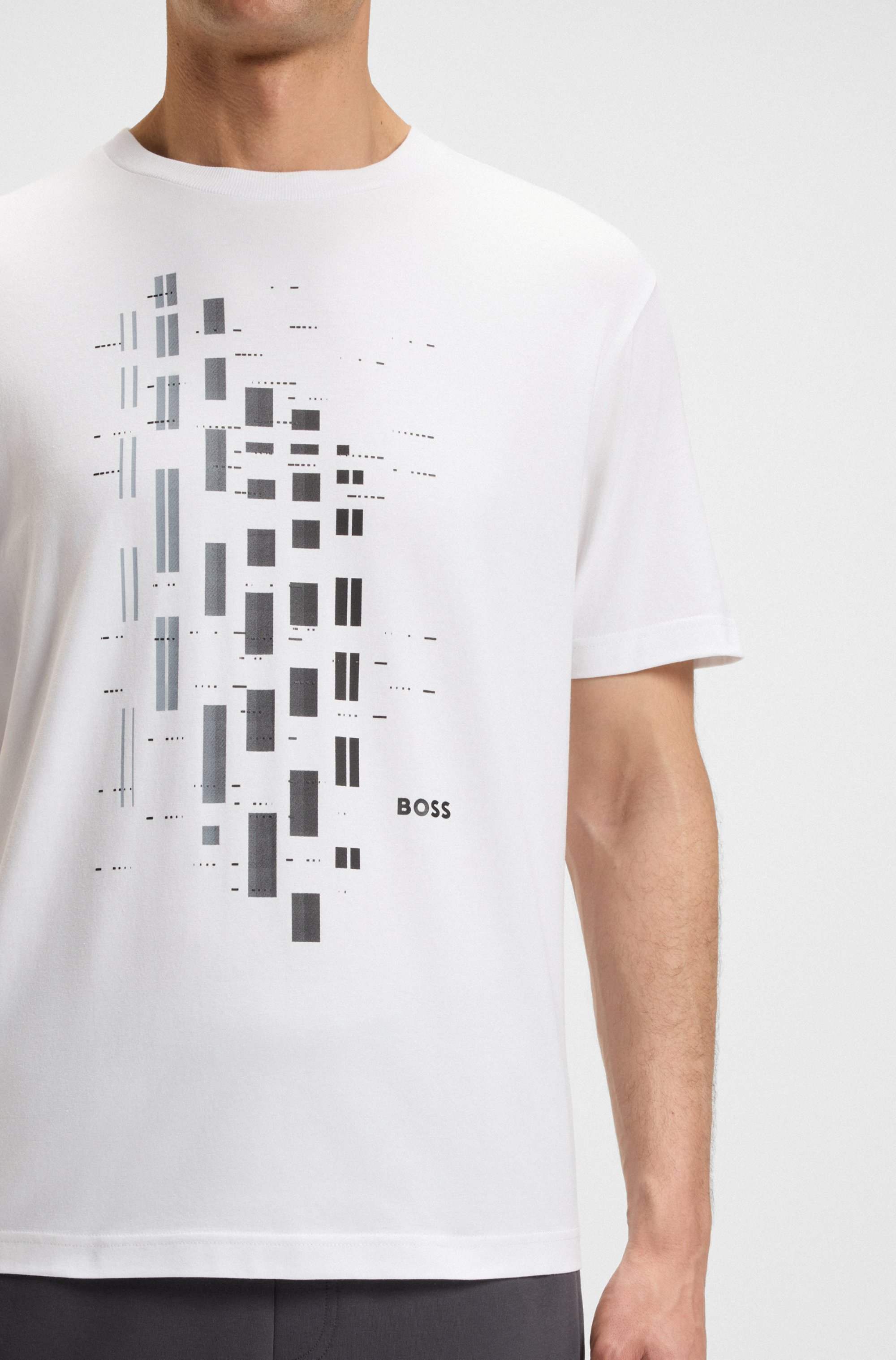 Stretch-cotton T-shirt with geometric print