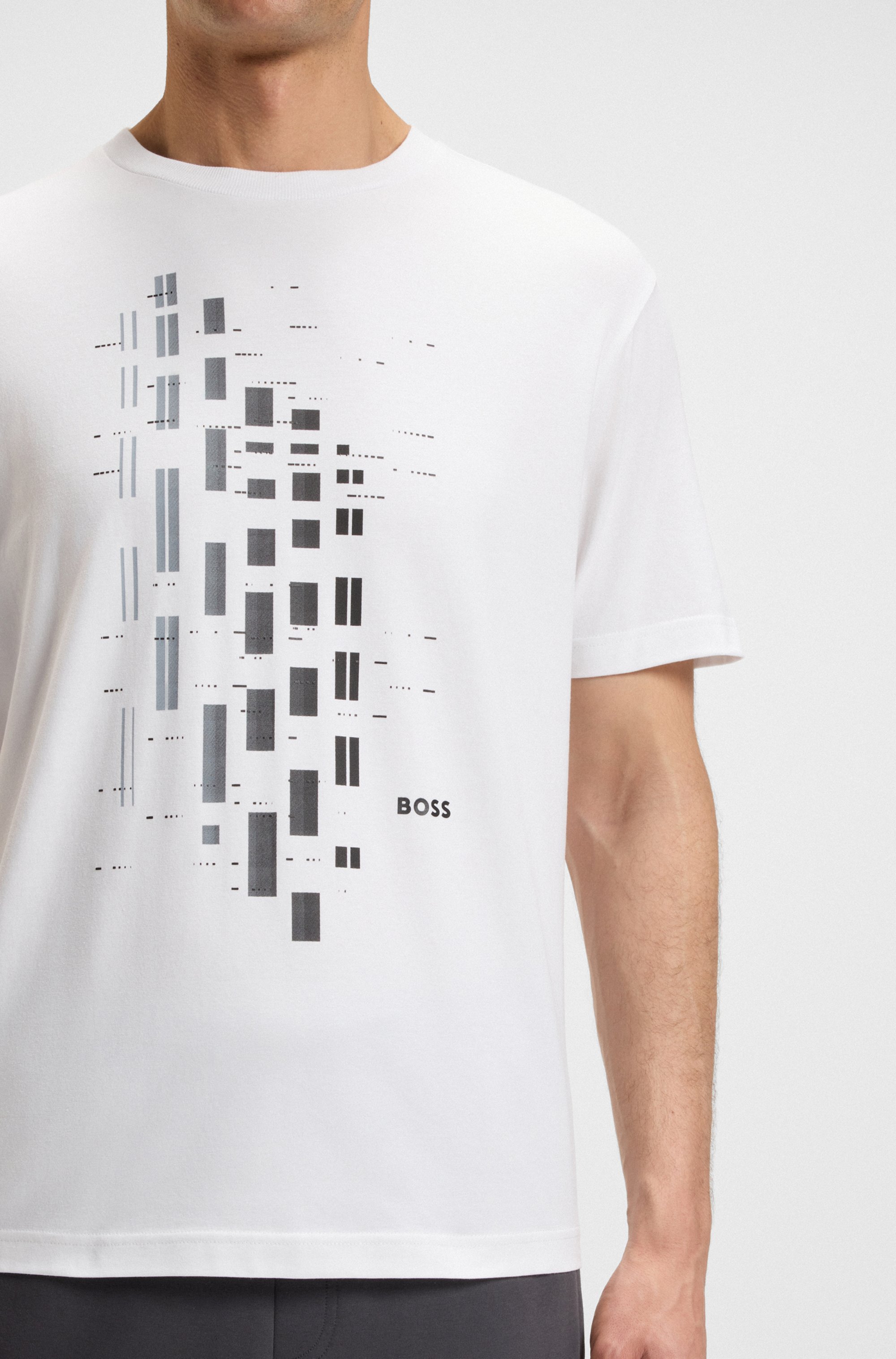 Stretch-cotton T-shirt with geometric print