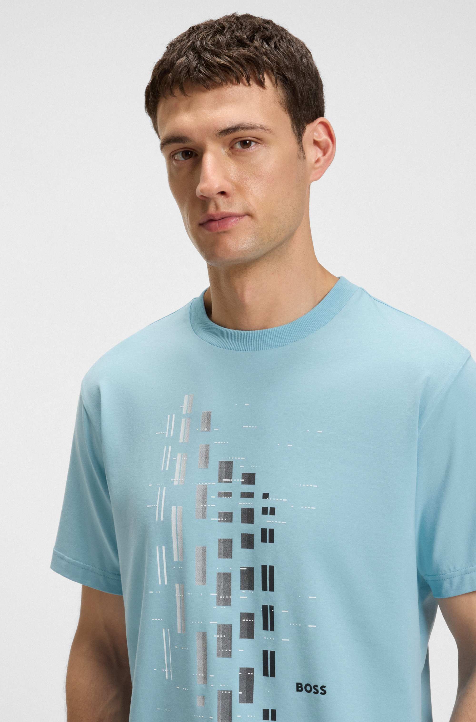 Stretch-cotton T-shirt with geometric print