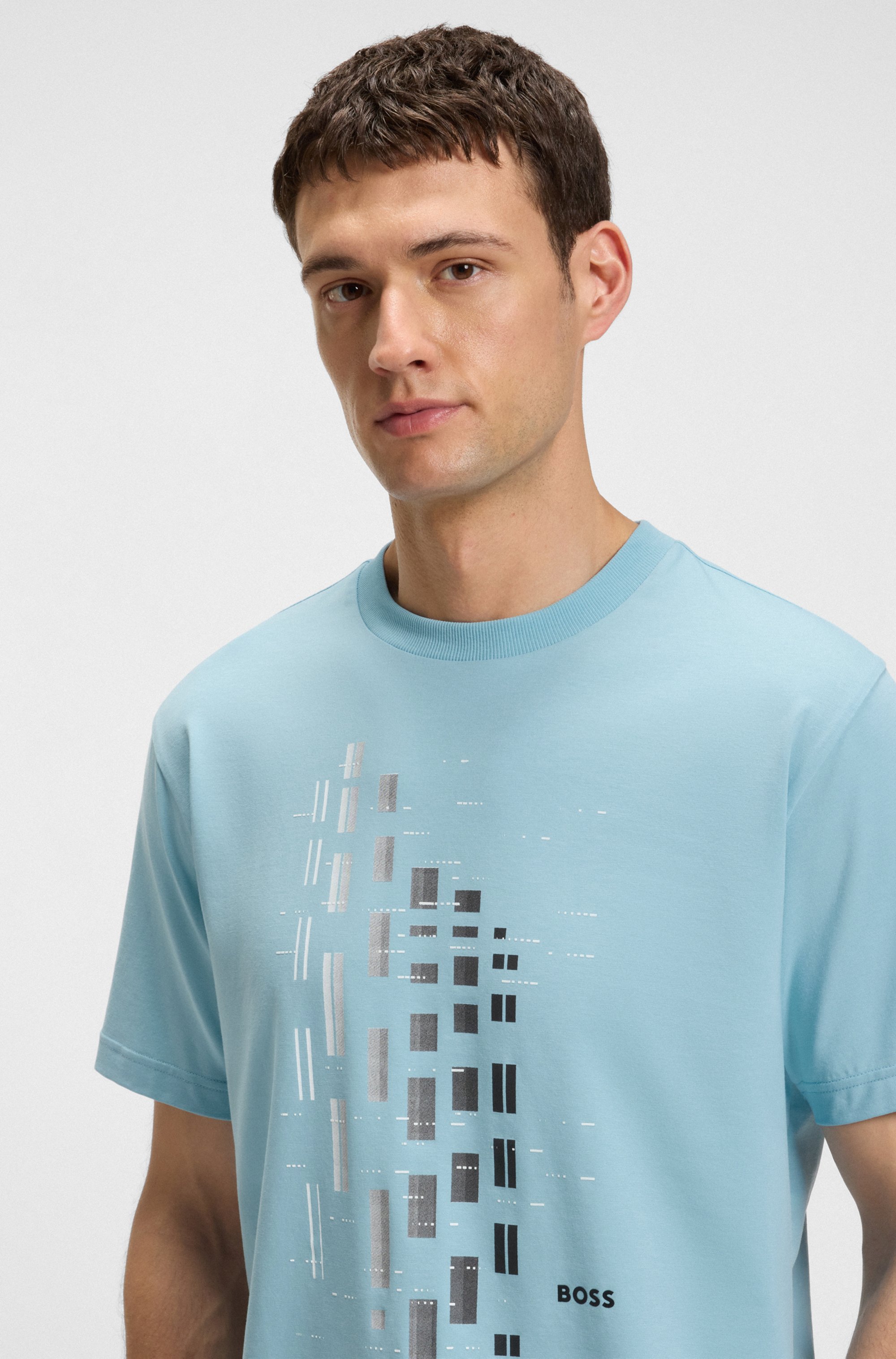 Stretch-cotton T-shirt with geometric print