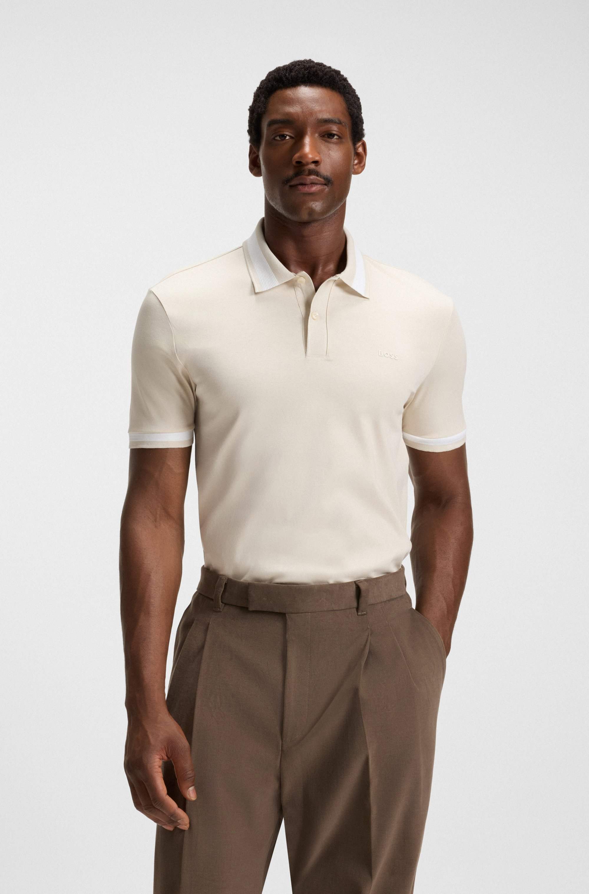 Mercerised-cotton slim-fit polo shirt with structured trims