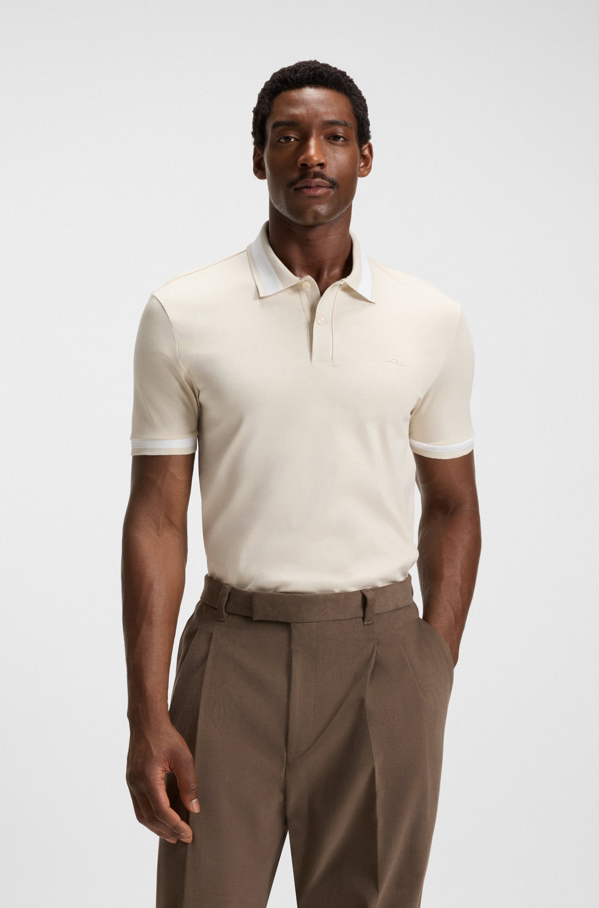 Mercerised-cotton slim-fit polo shirt with structured trims