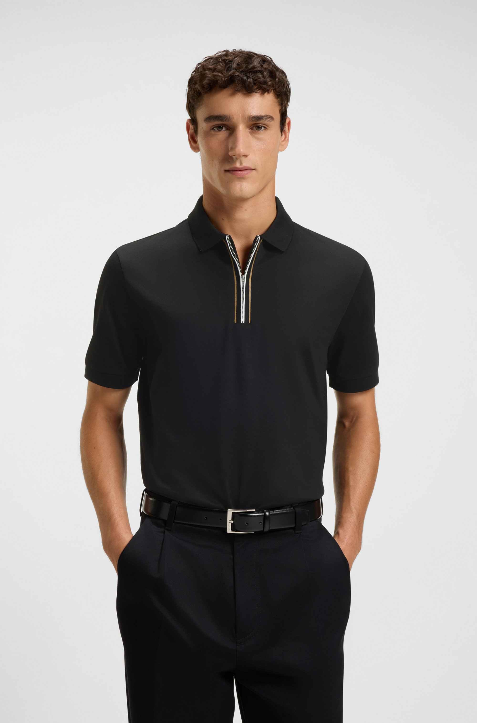 Mercerised-cotton polo shirt with zip placket