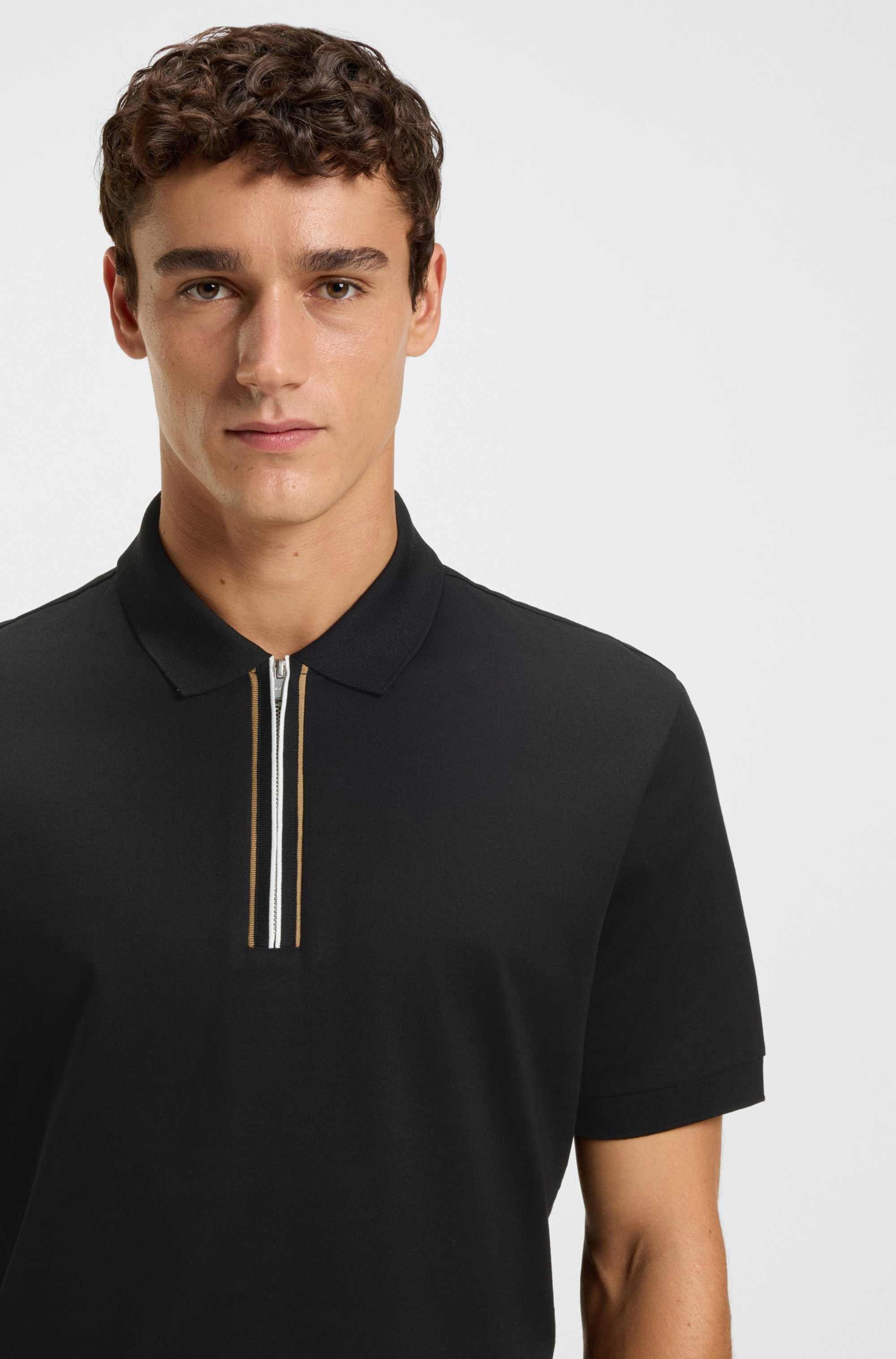 Mercerised-cotton polo shirt with zip placket