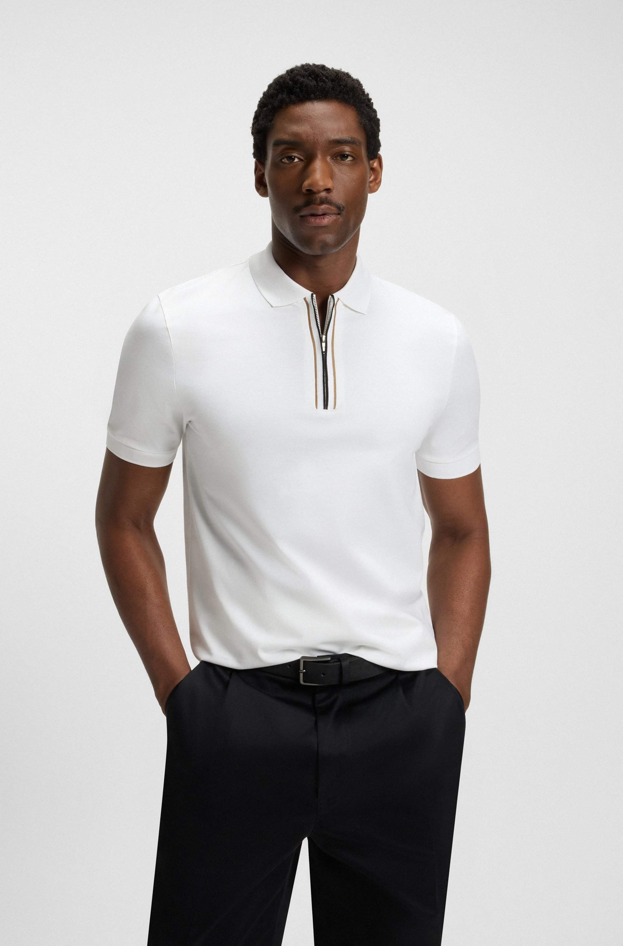 Mercerised-cotton polo shirt with zip placket