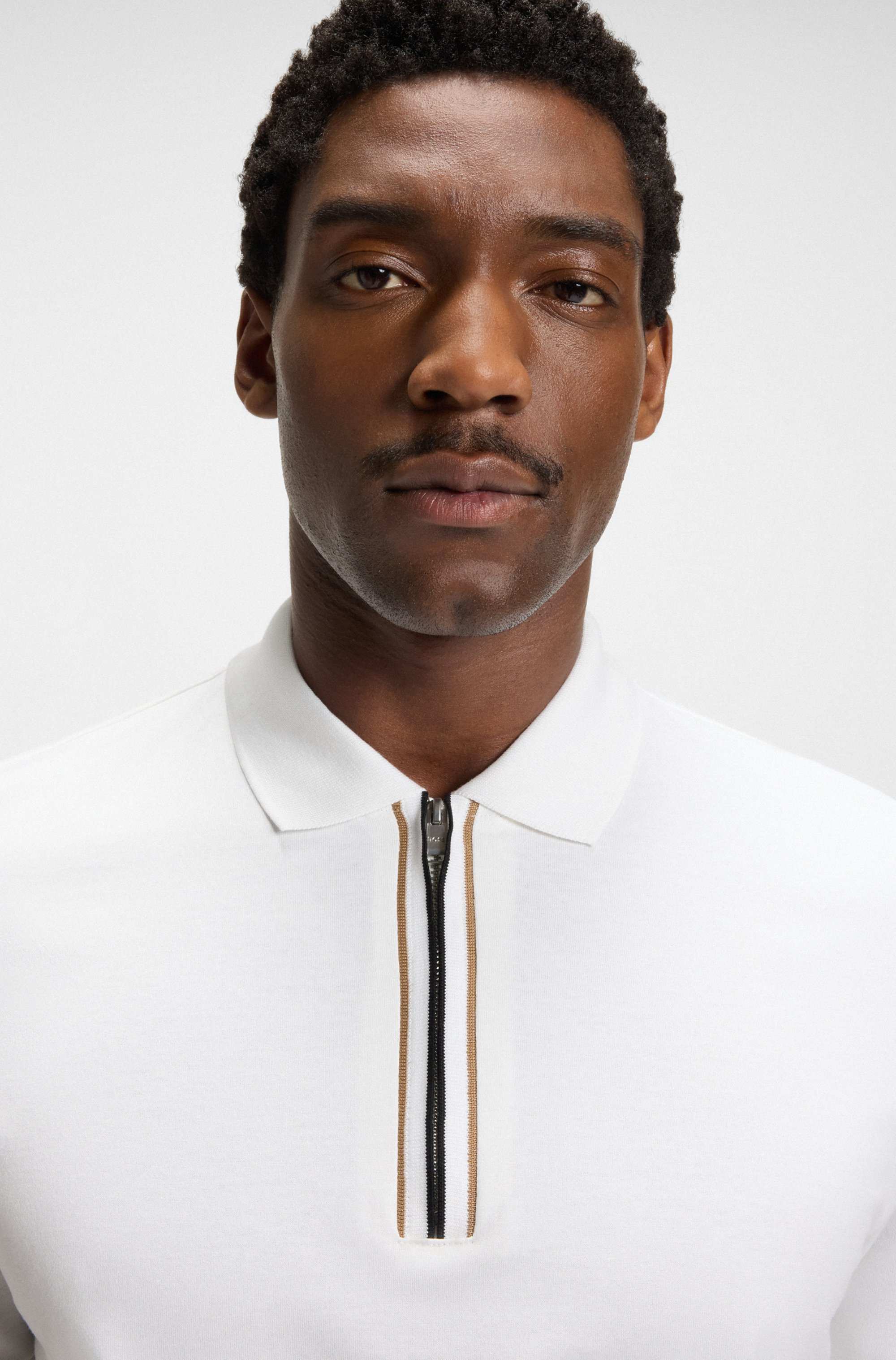 Mercerised-cotton polo shirt with zip placket