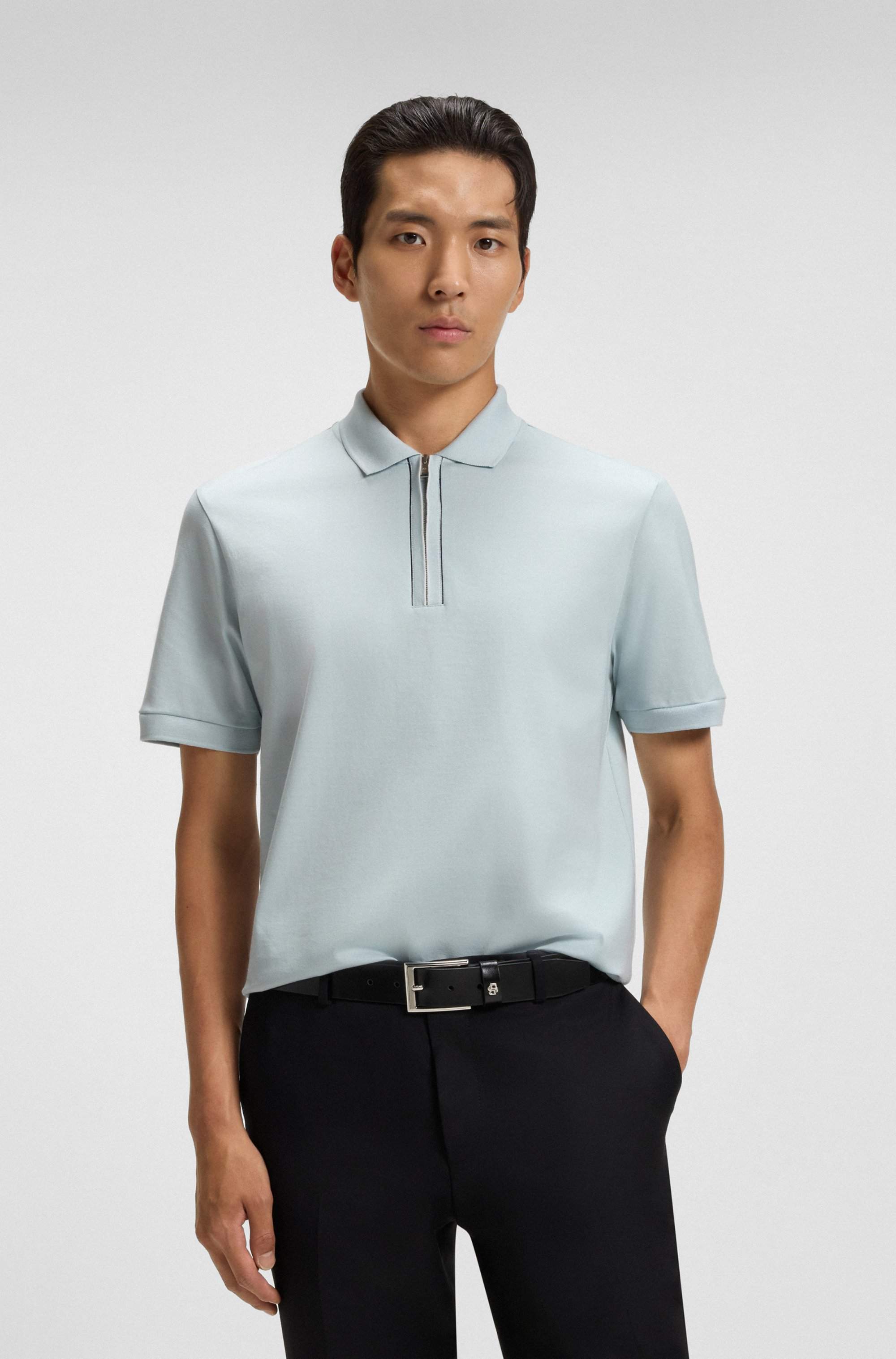 Mercerised-cotton polo shirt with zip placket