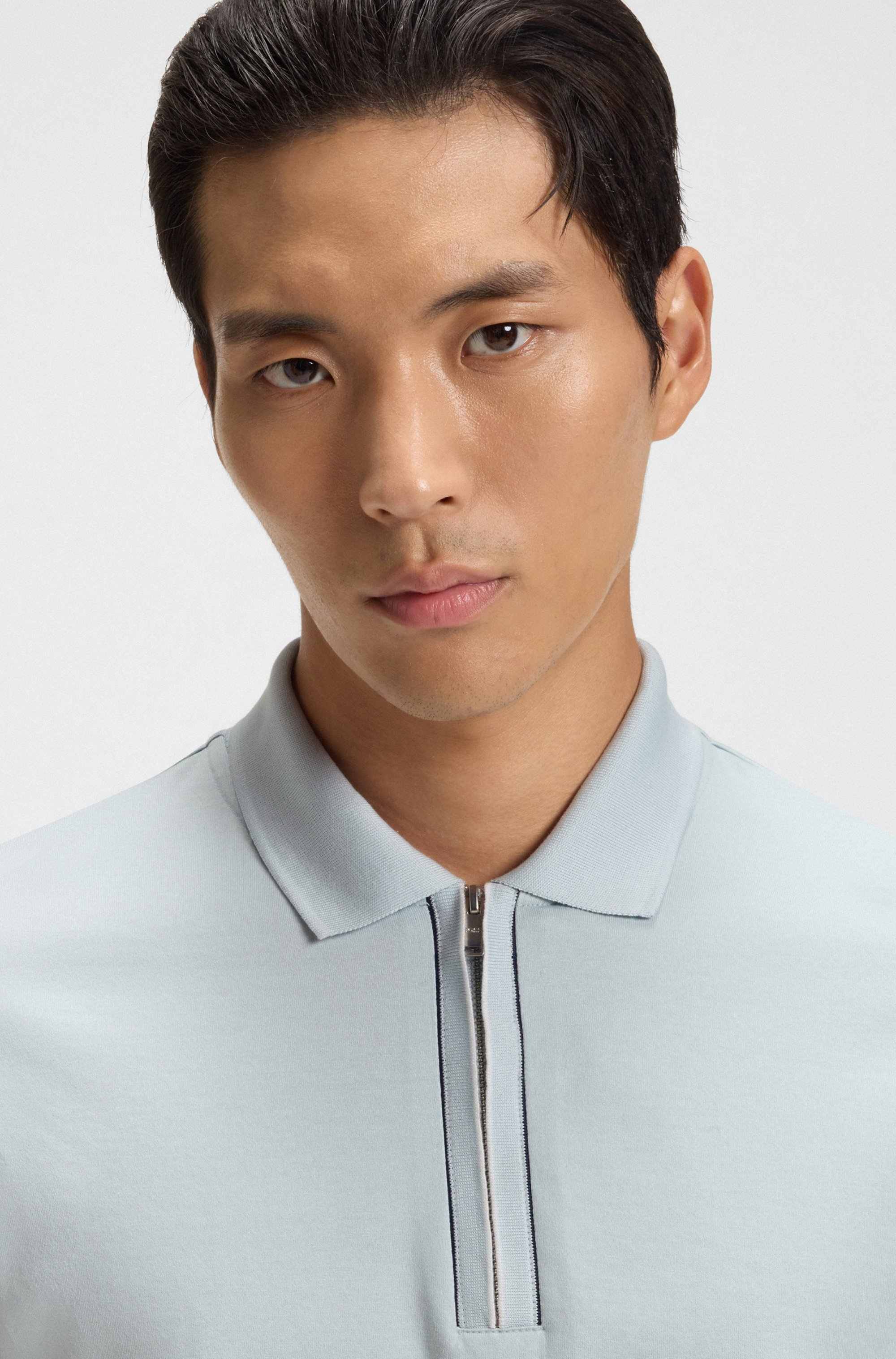 Mercerised-cotton polo shirt with zip placket