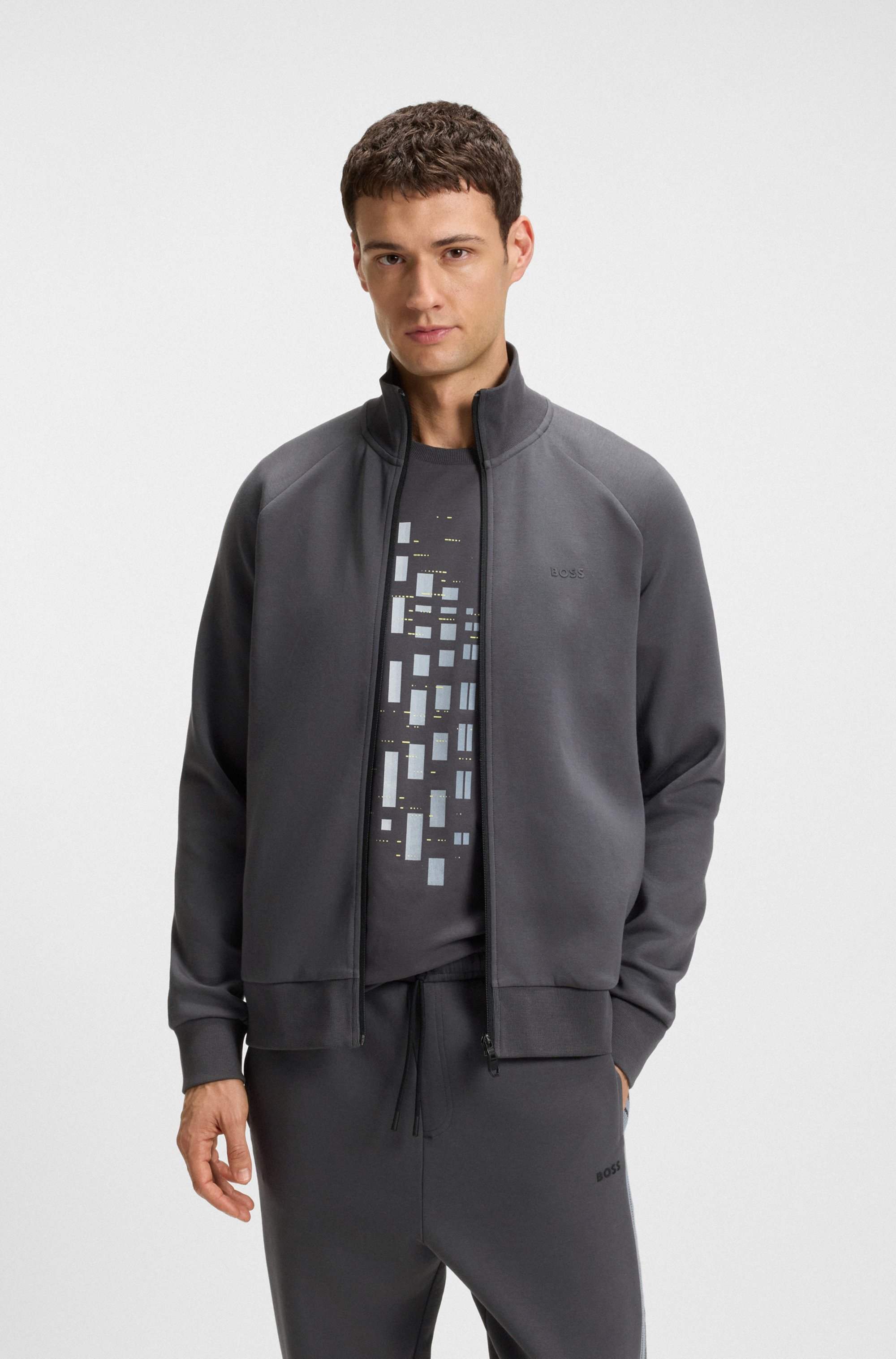 Regular-fit tracksuit set in stretch cotton with striped trims