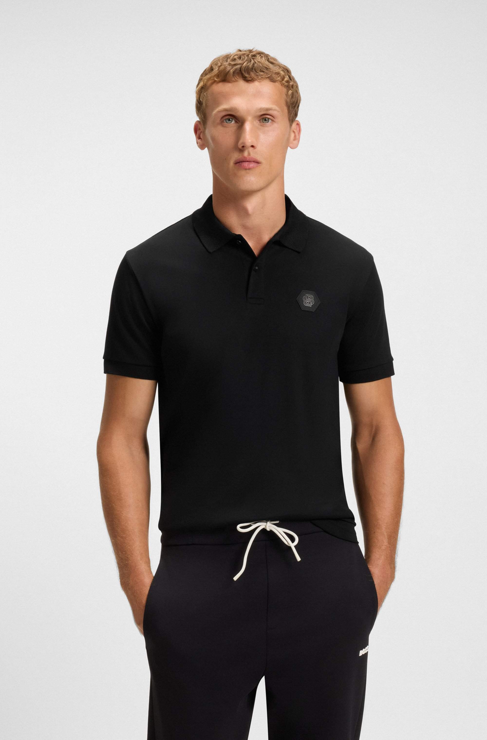 Pima-cotton polo shirt with Double B monogram