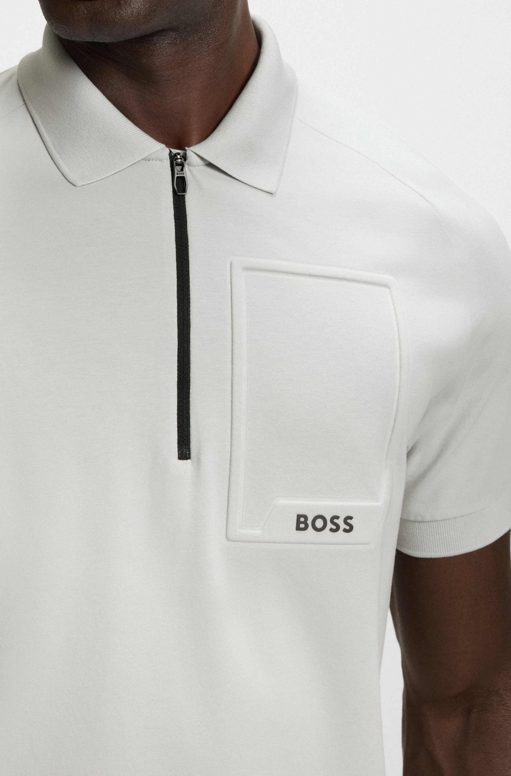 Zip-neck polo shirt in moisture-wicking stretch cotton