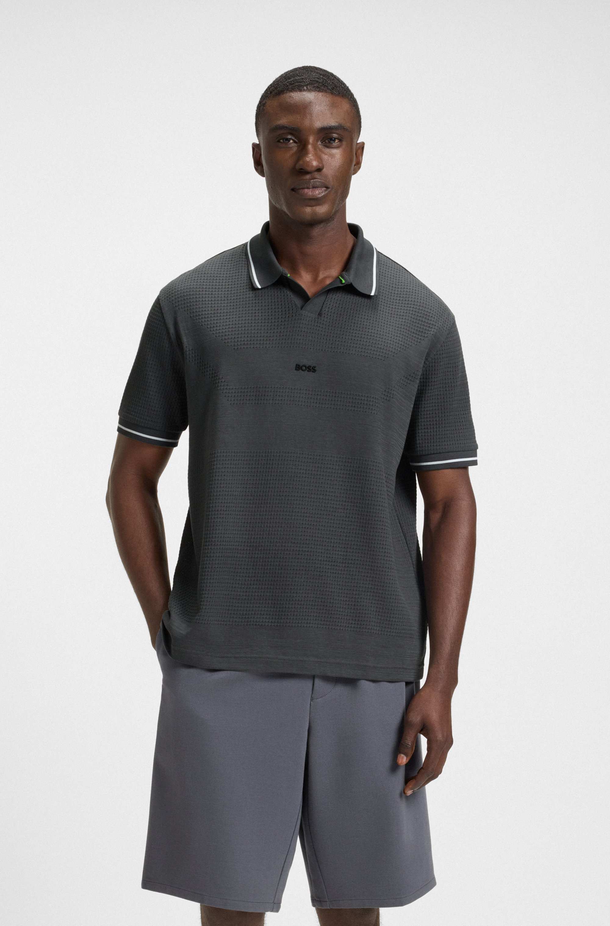 Relaxed-fit polo shirt in cotton with mesh pattern