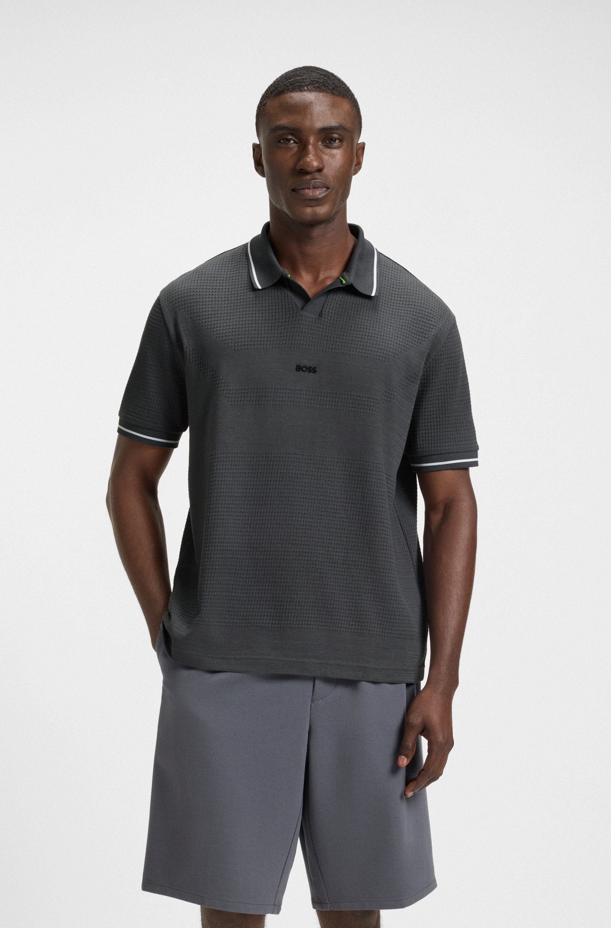 Relaxed-fit polo shirt in cotton with mesh pattern