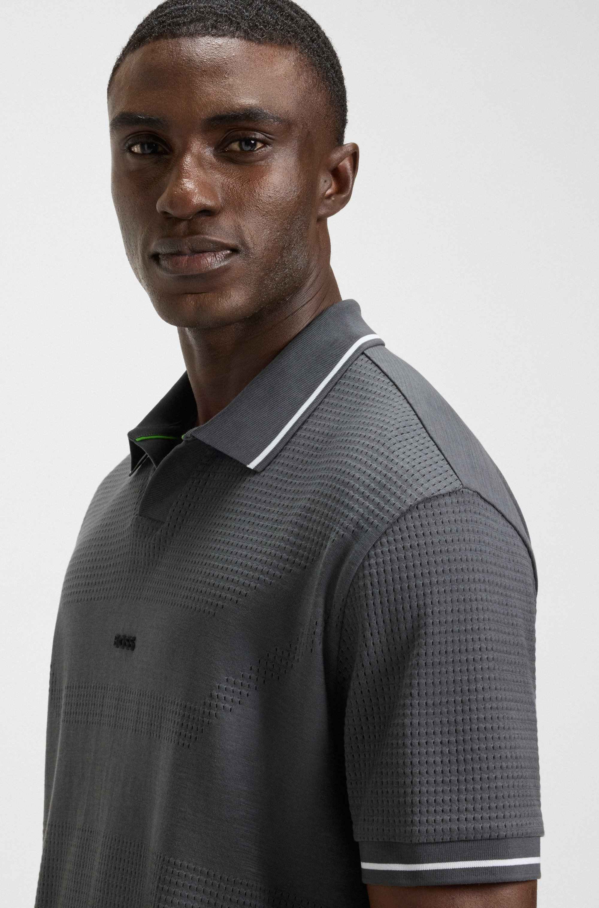 Relaxed-fit polo shirt in cotton with mesh pattern
