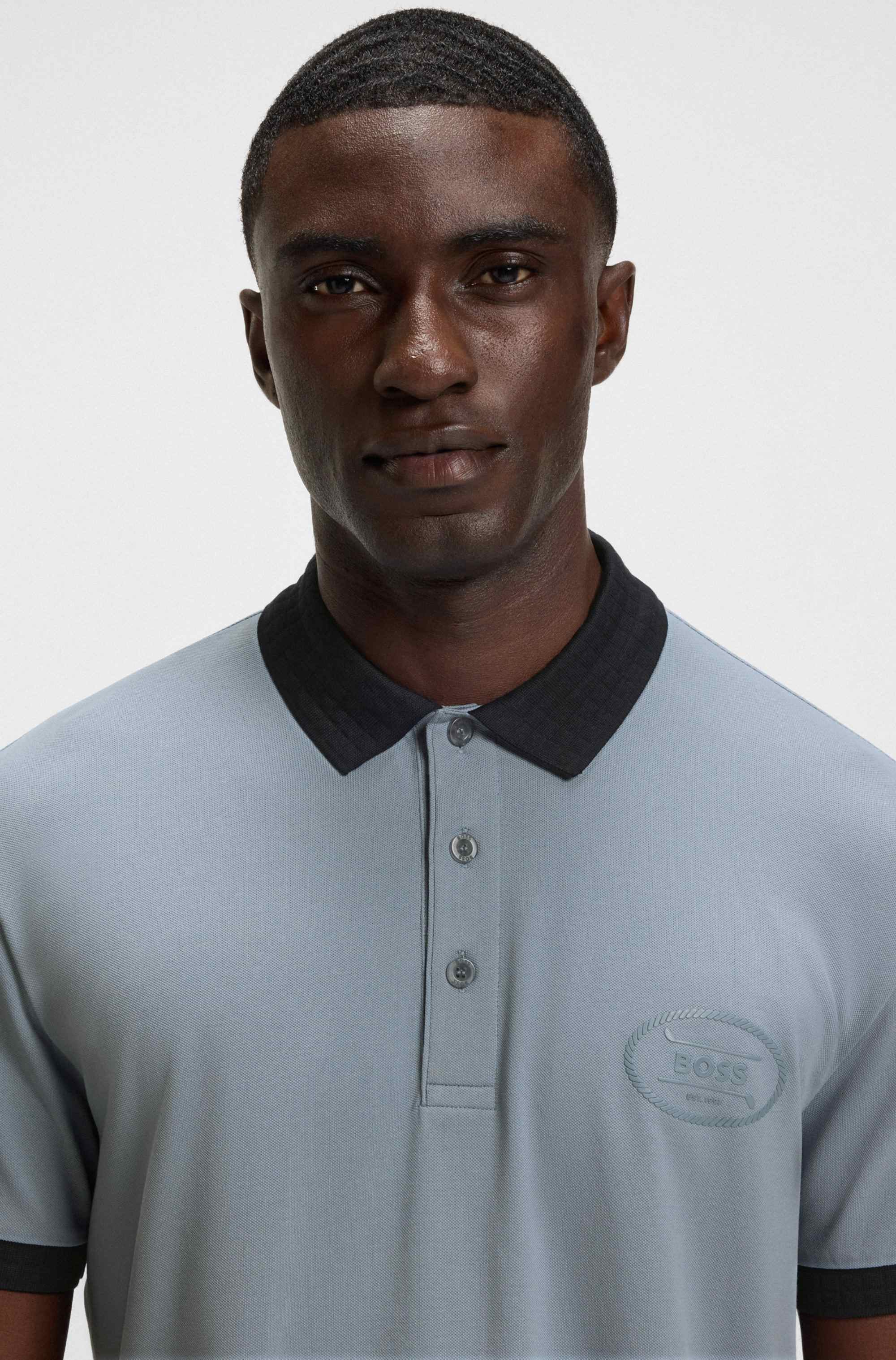 Cotton-blend polo shirt in moisture-wicking stretch piqué