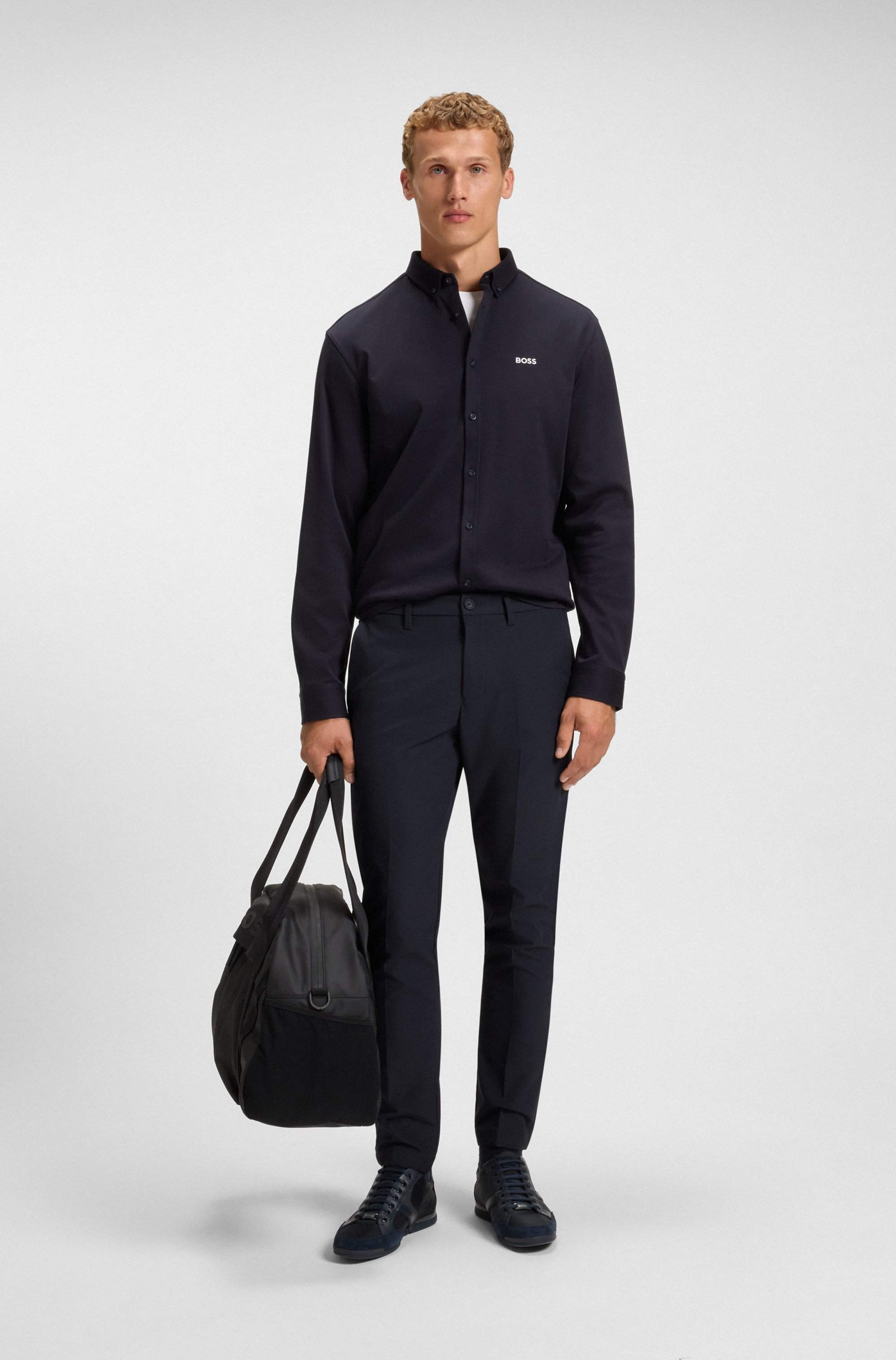 Slim-fit trousers in water-repellent easy-iron fabric