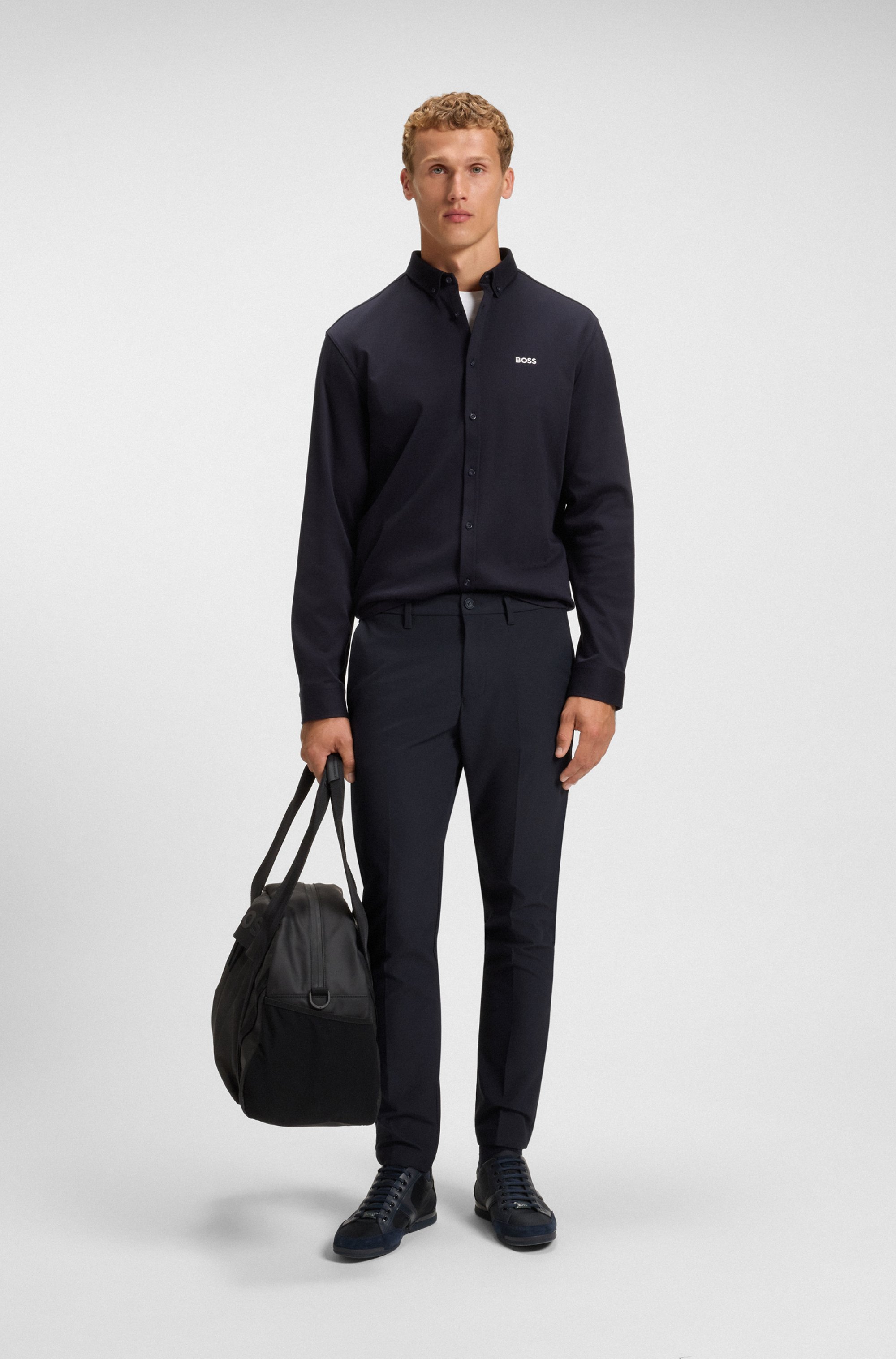 Slim-fit trousers in water-repellent easy-iron fabric