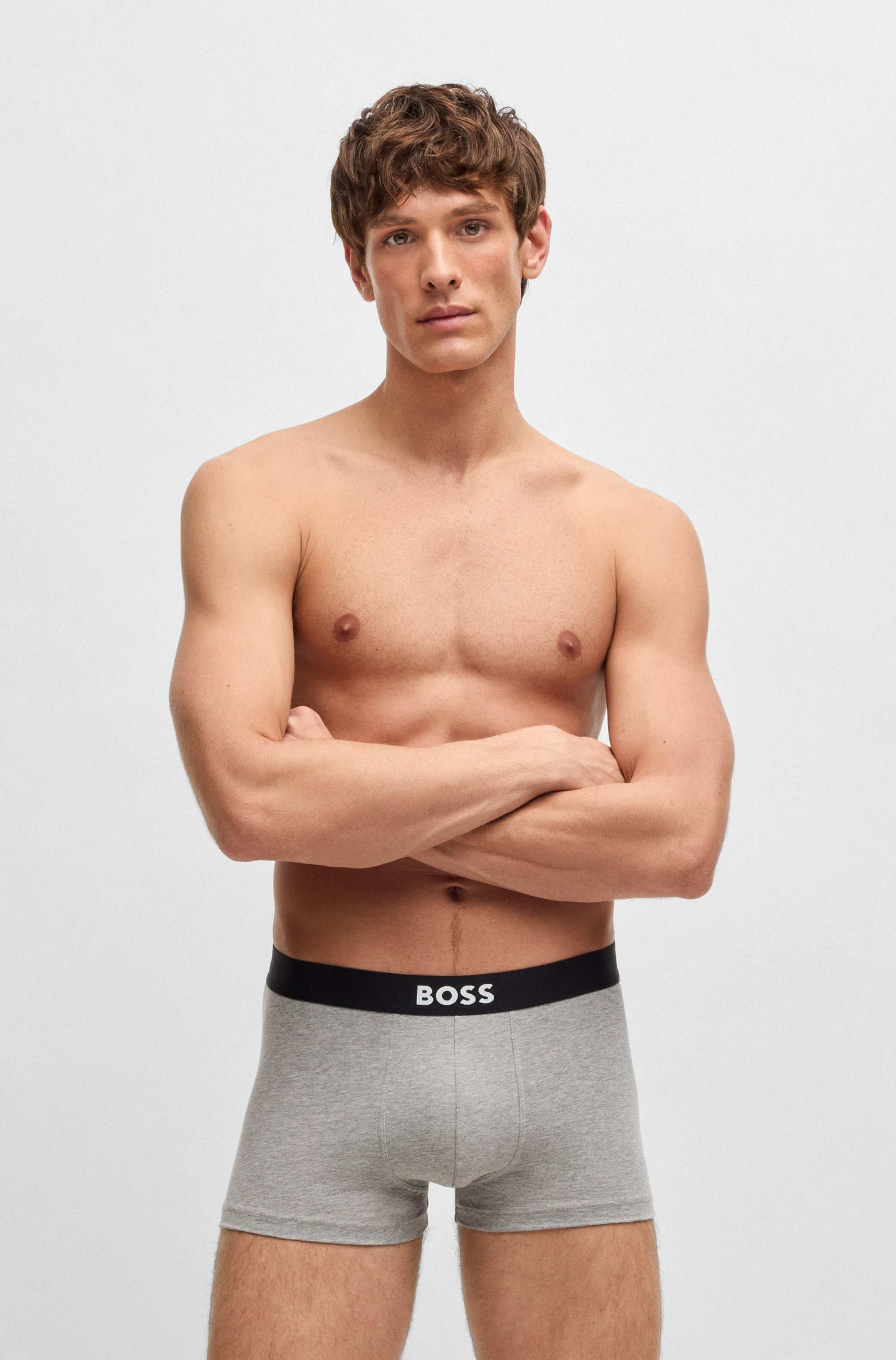 Three-pack of stretch-cotton trunks with logo waistbands