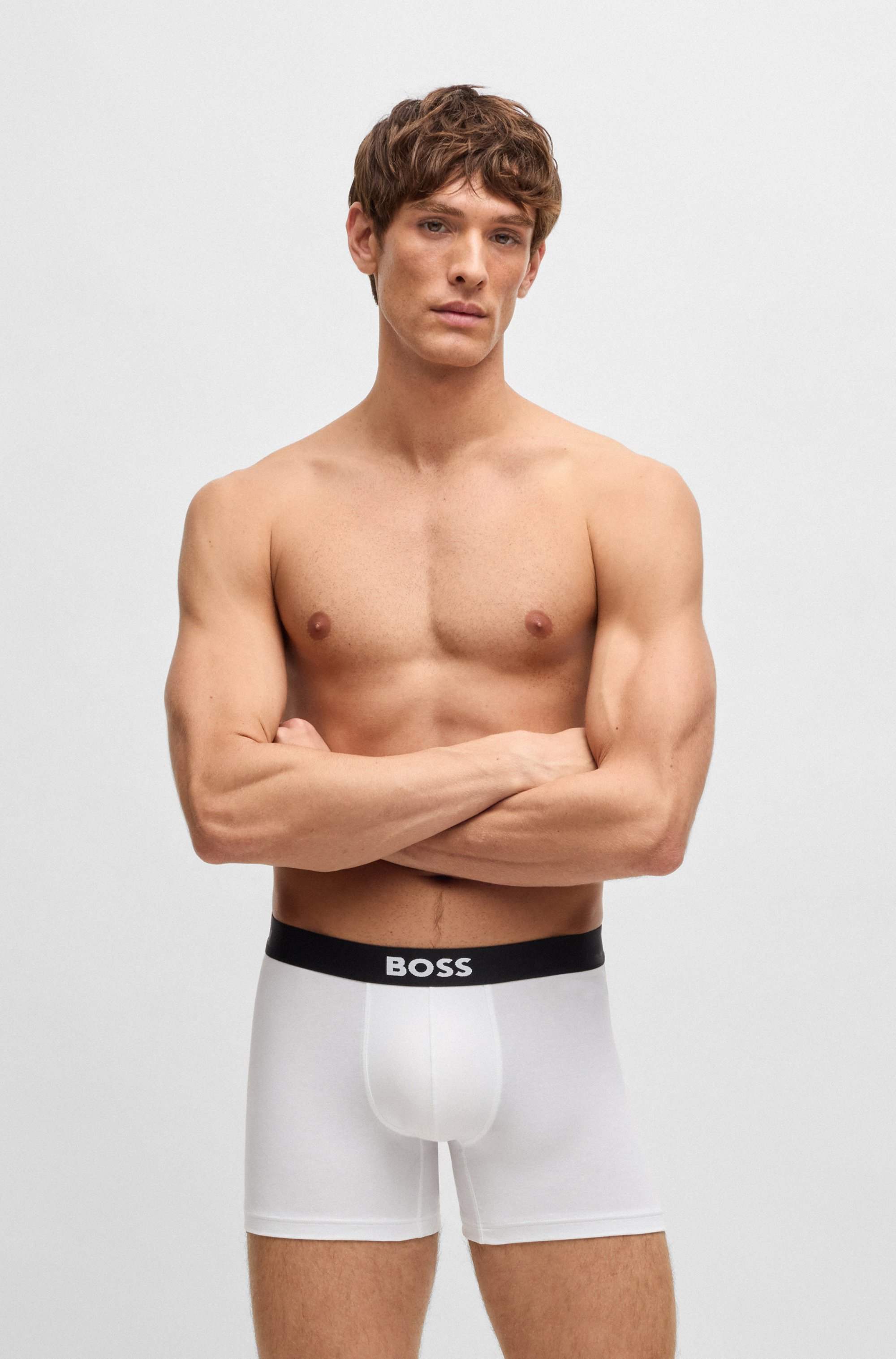 Three-pack of logo-waistband boxer briefs in stretch cotton