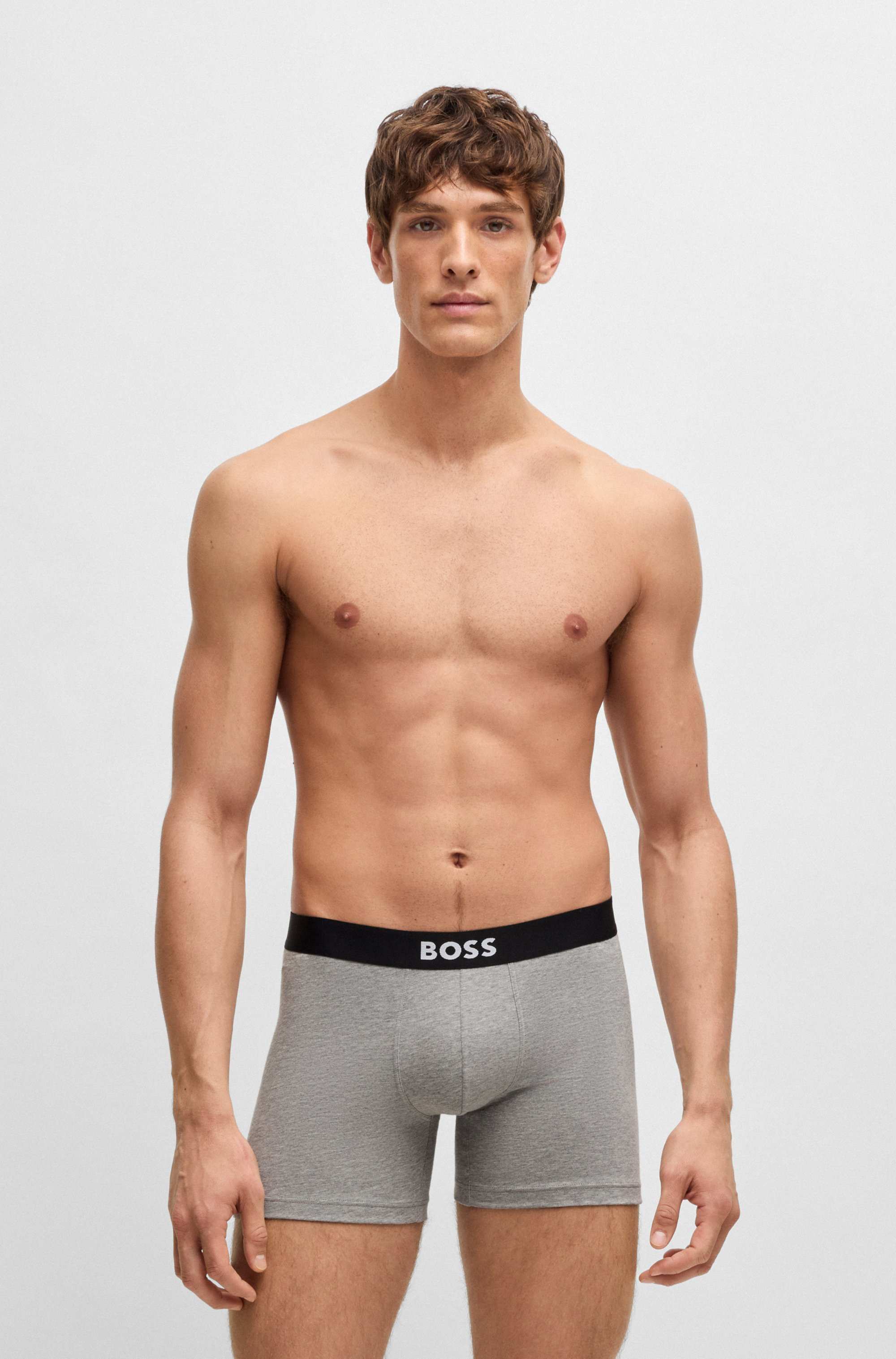Three-pack of logo-waistband boxer briefs in stretch cotton