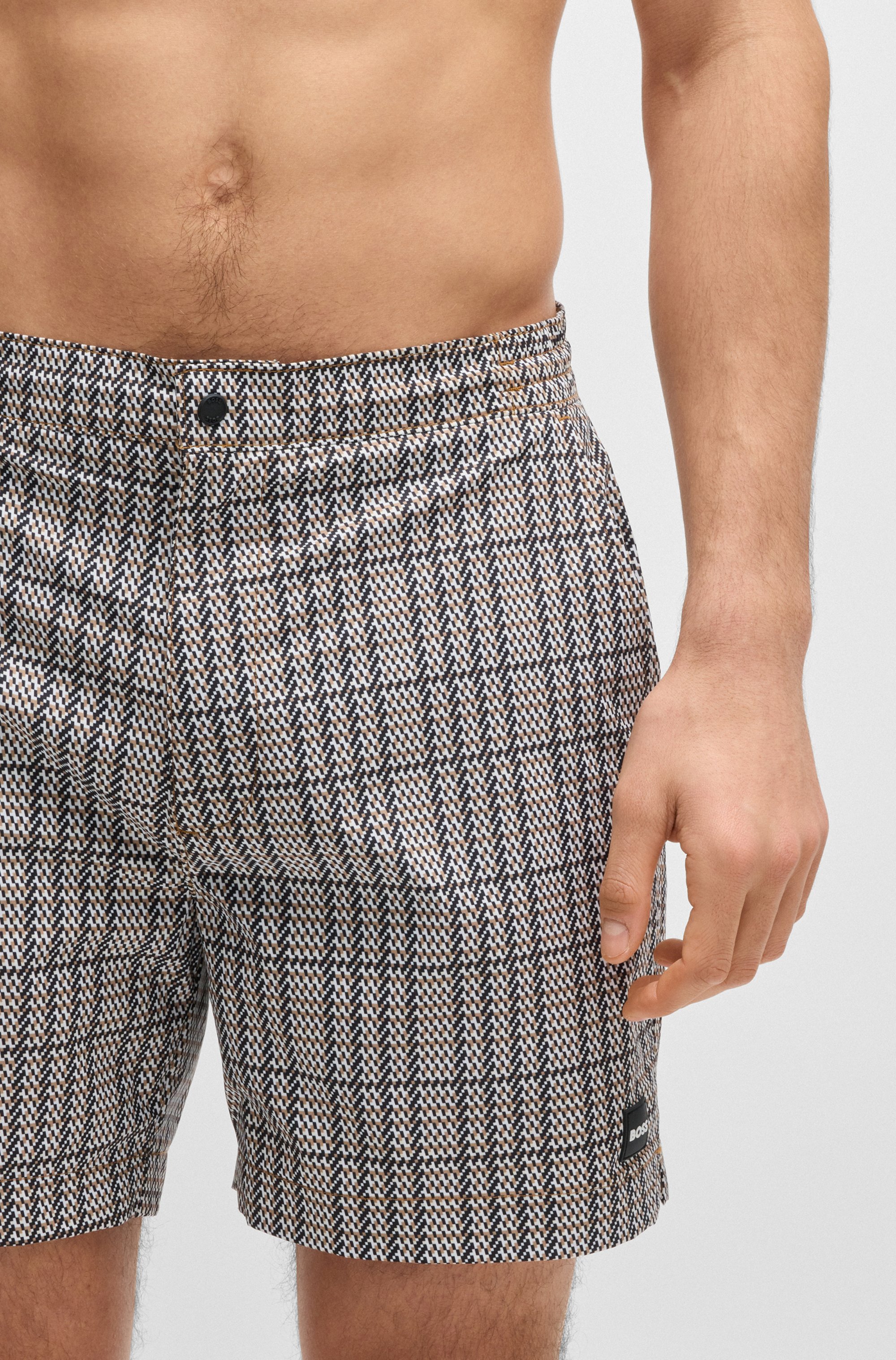 Micro-print swim shorts with logo badge