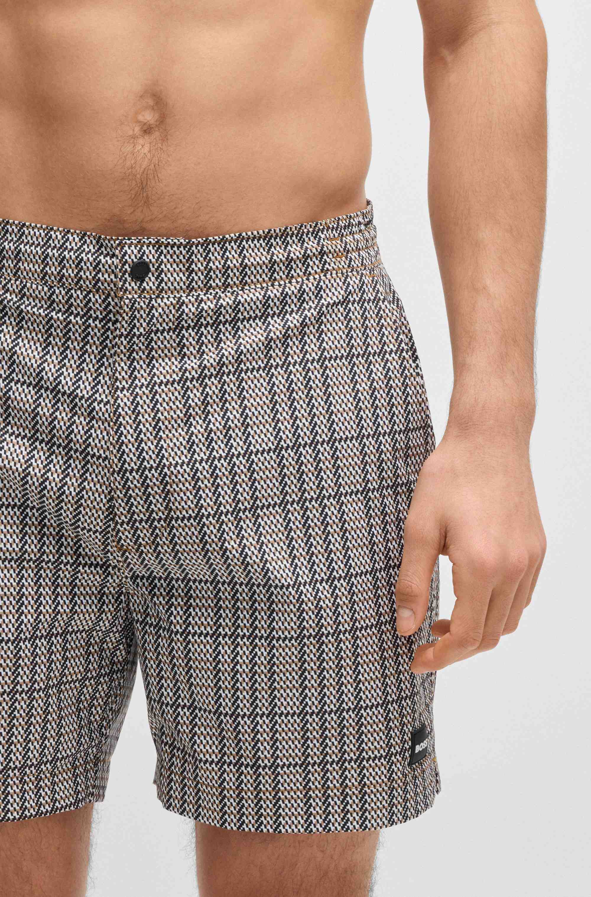 Micro-print swim shorts with logo badge