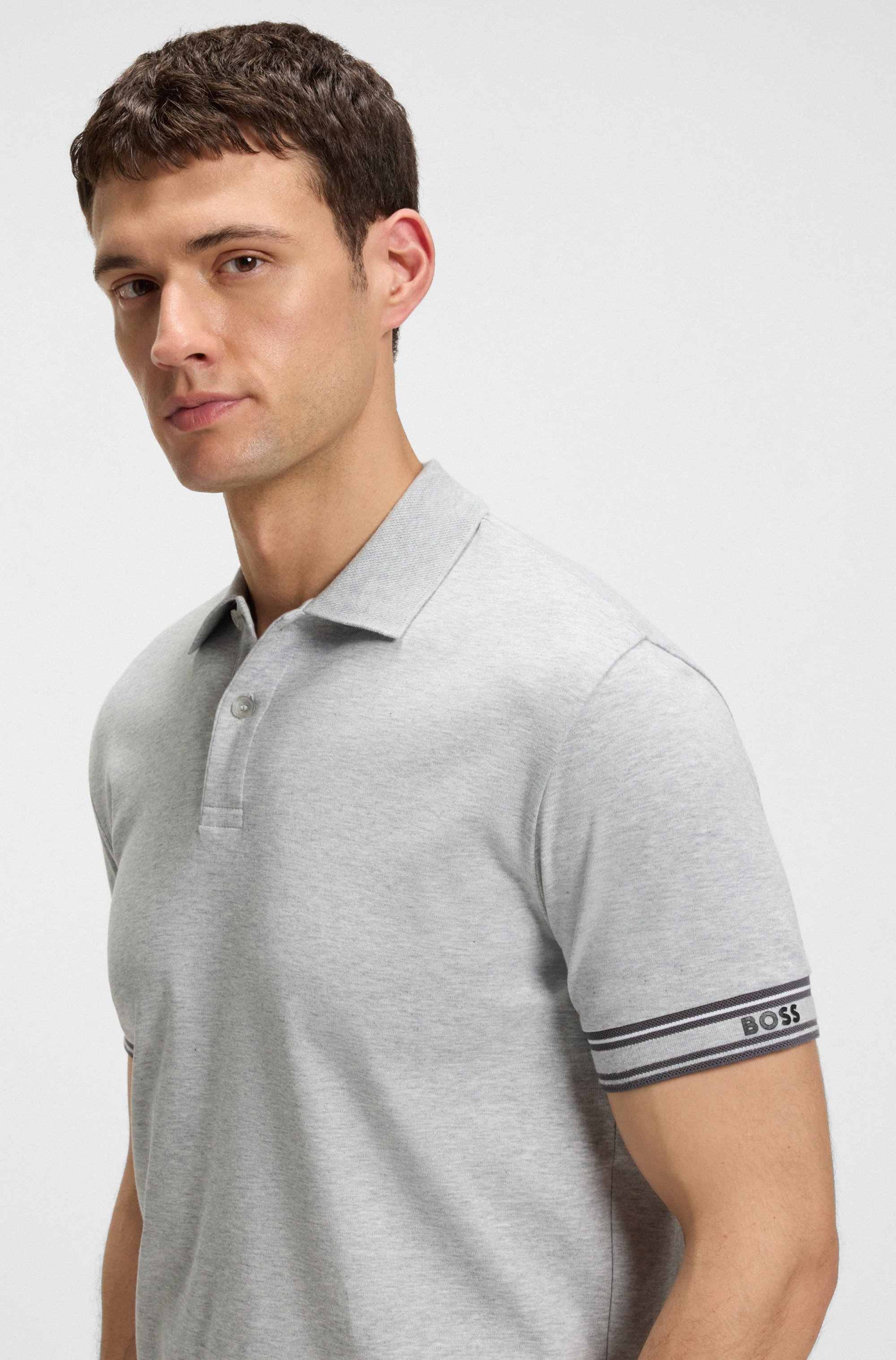 Slim-fit polo shirt in cotton with striped cuffs