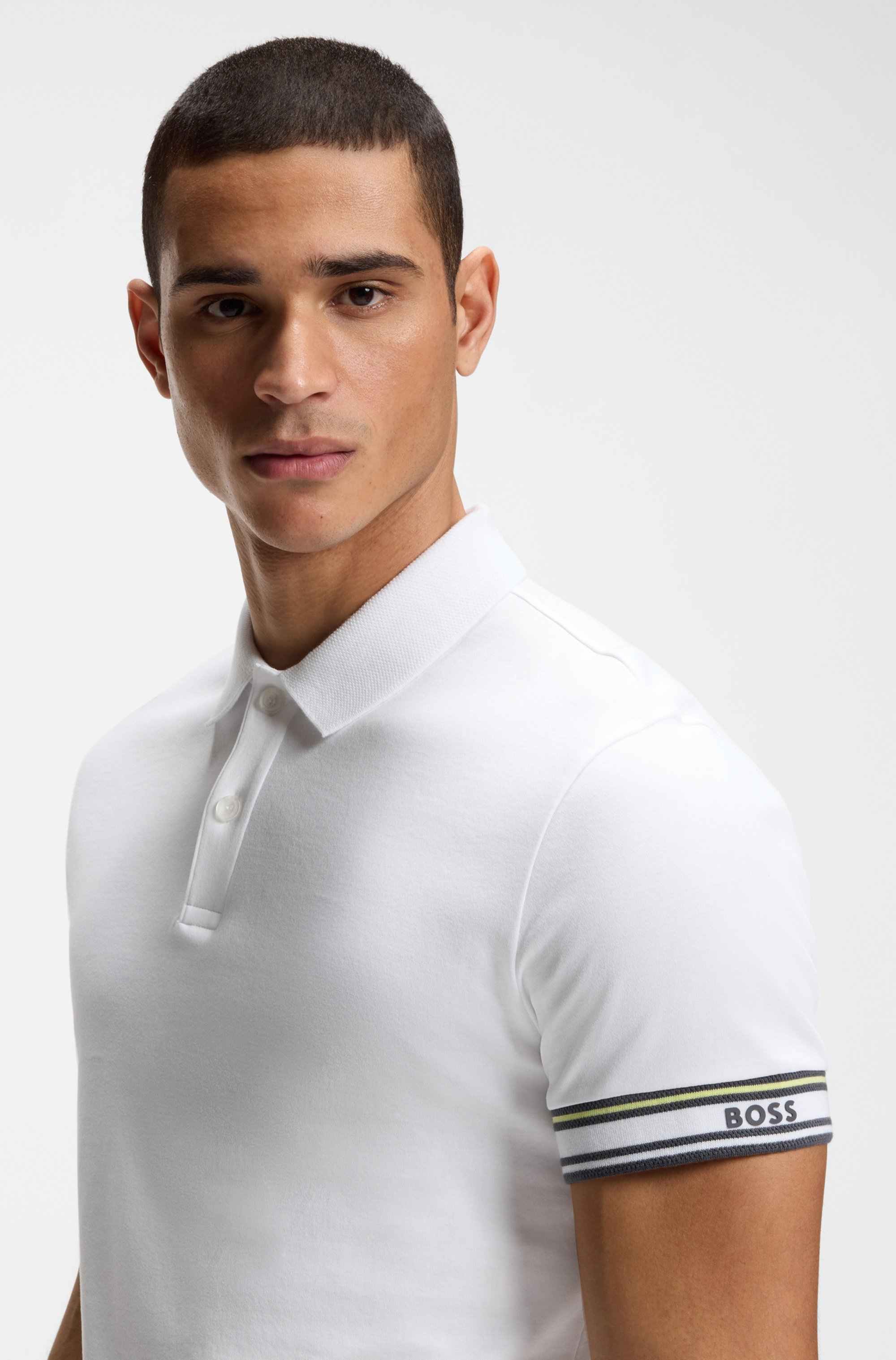 Slim-fit polo shirt in cotton with striped cuffs