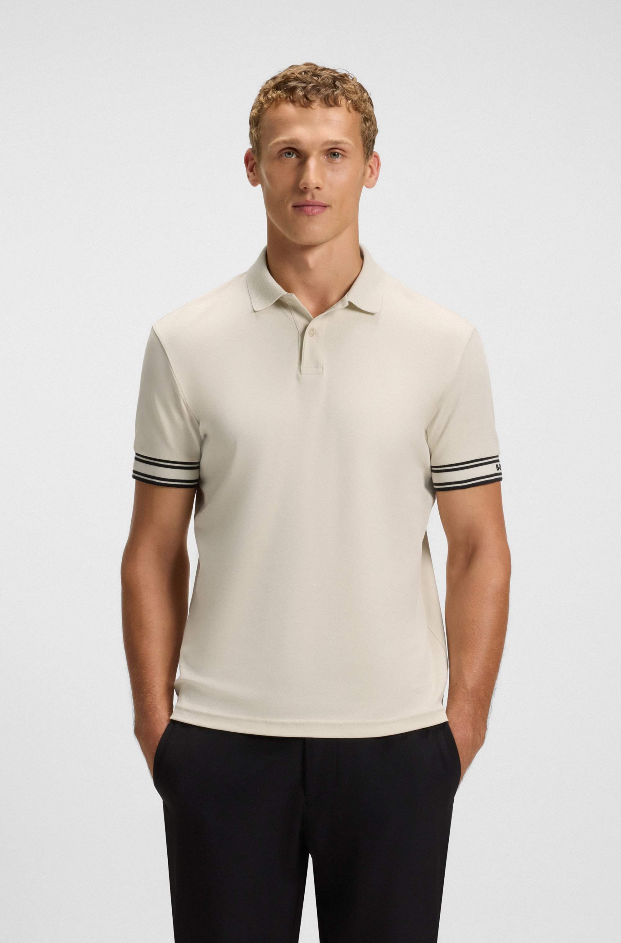 Slim-fit polo shirt in cotton with striped cuffs