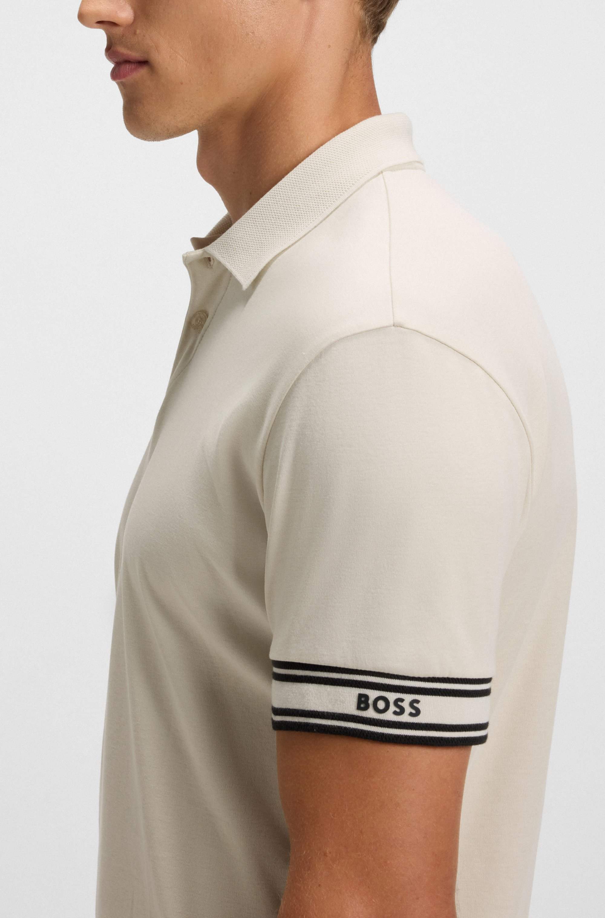 Slim-fit polo shirt in cotton with striped cuffs