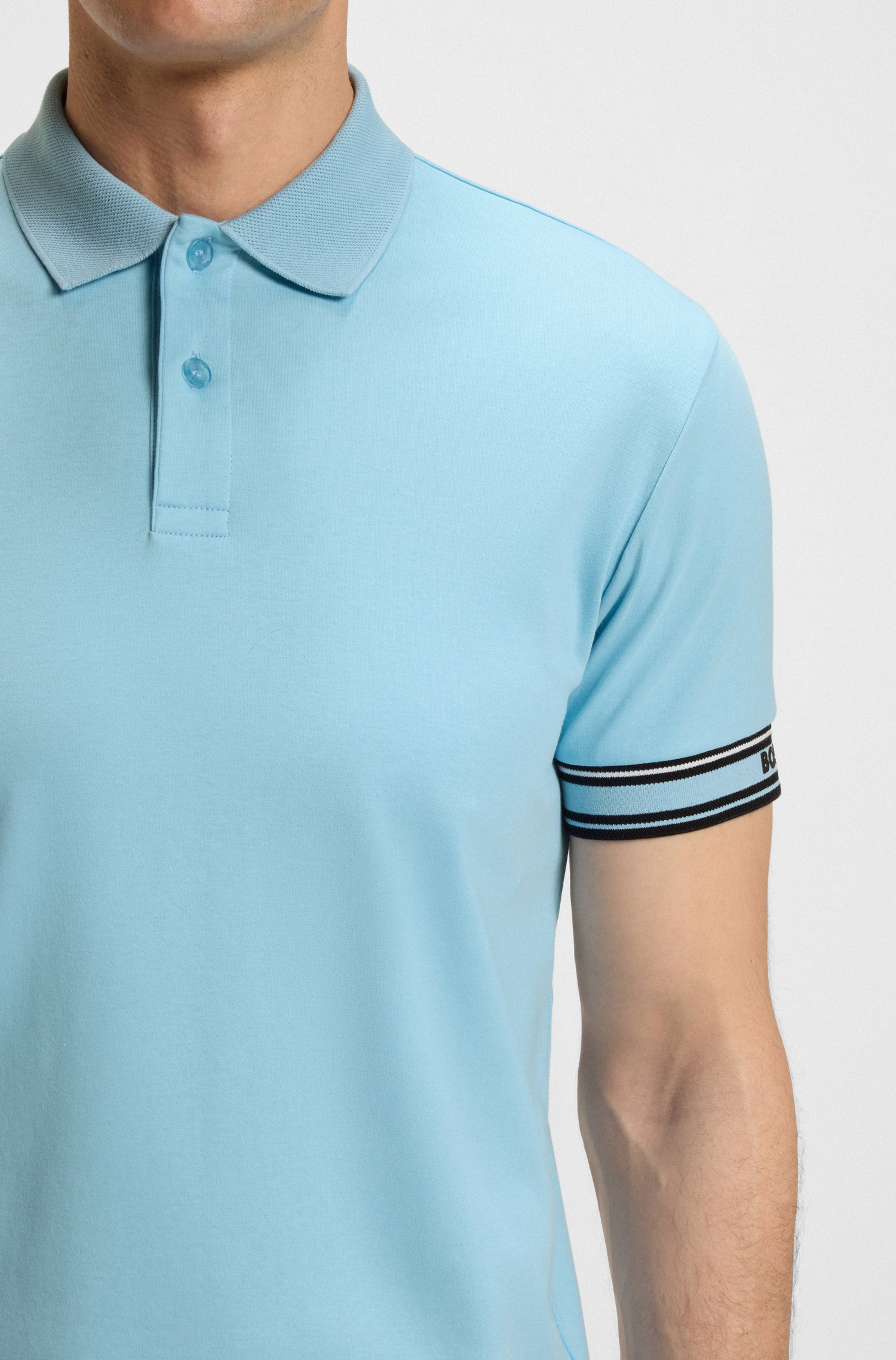 Slim-fit polo shirt in cotton with striped cuffs