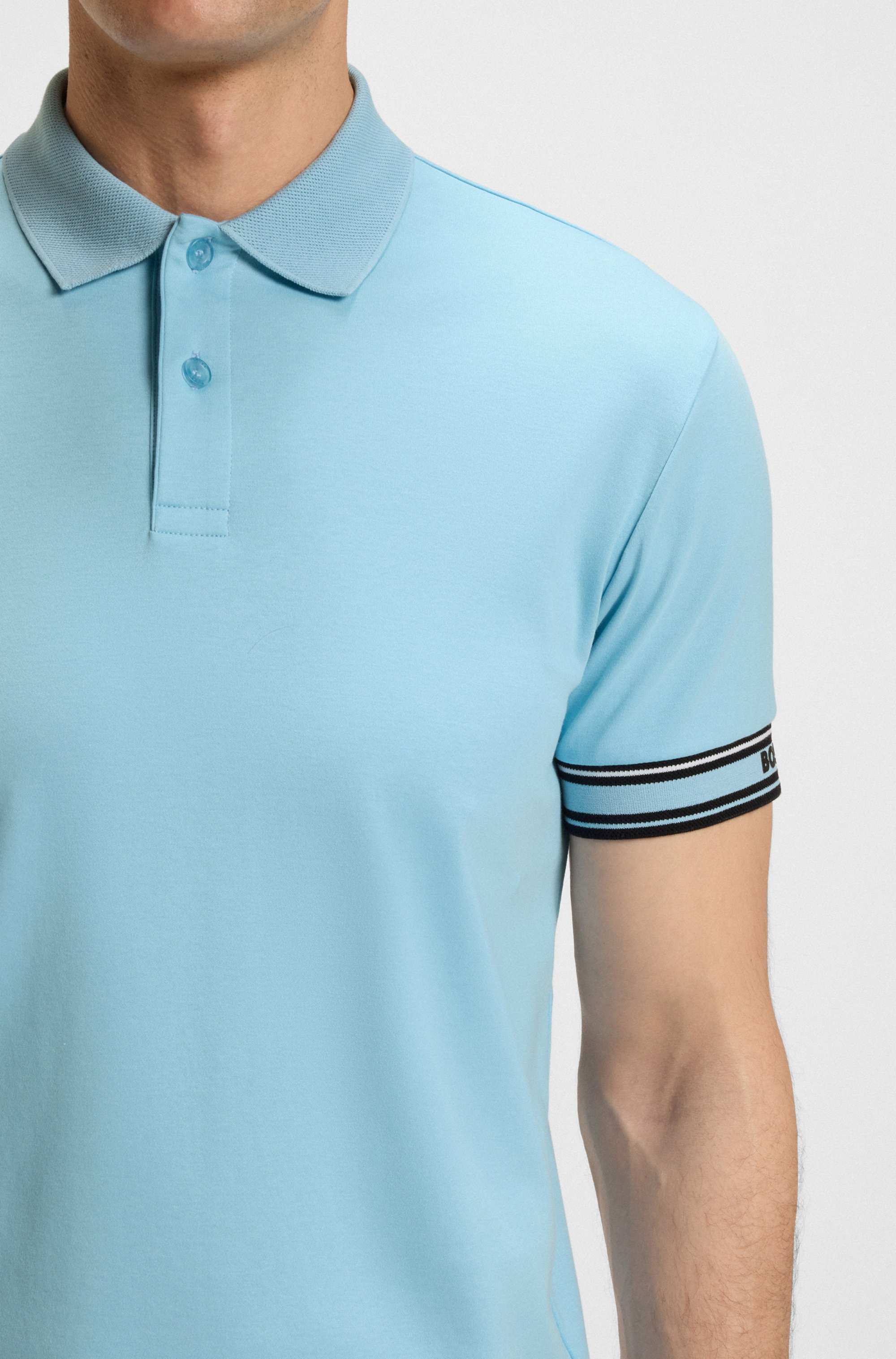Slim-fit polo shirt in cotton with striped cuffs