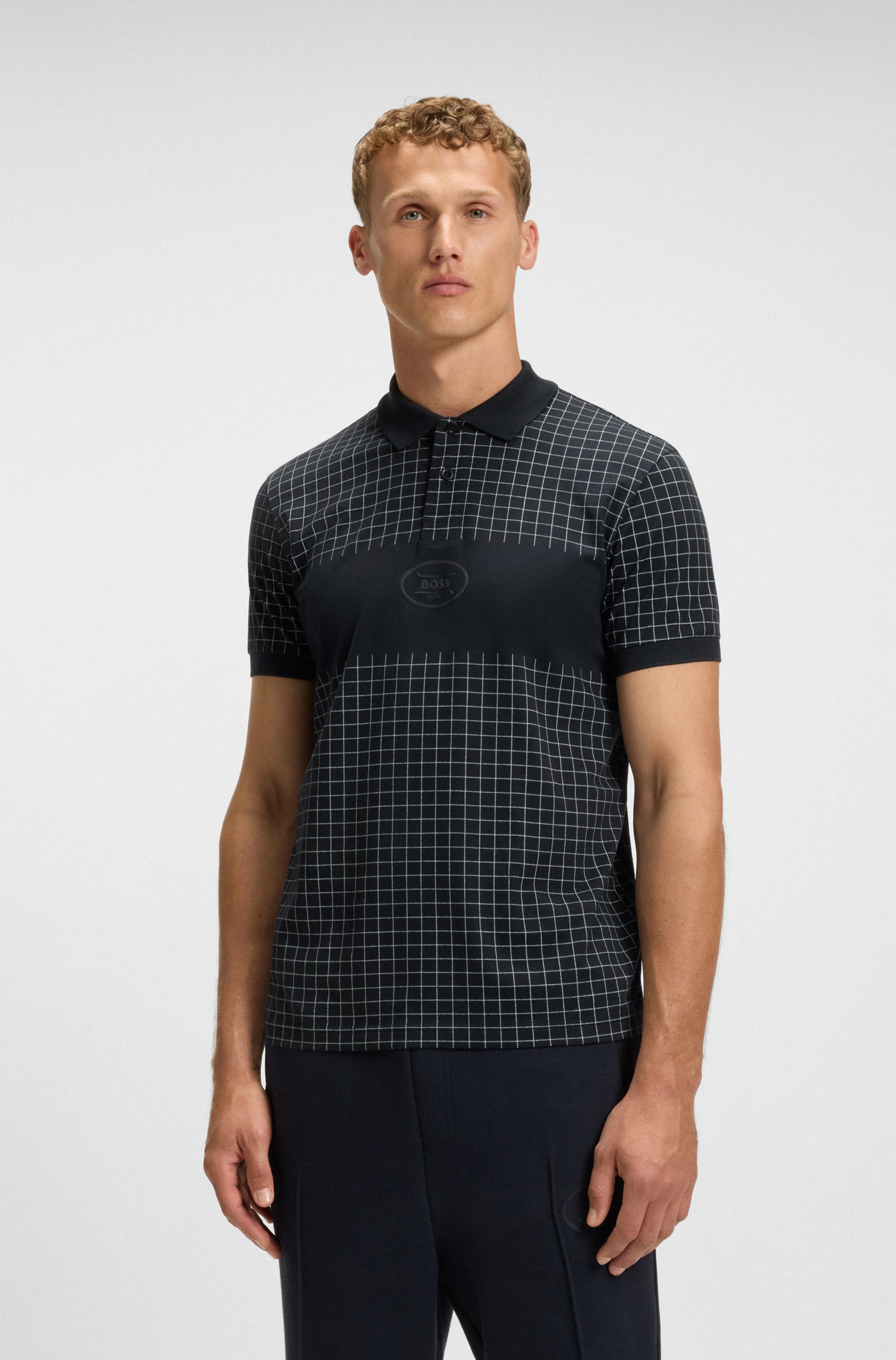 Regular-fit polo shirt in lightweight checked Pima cotton