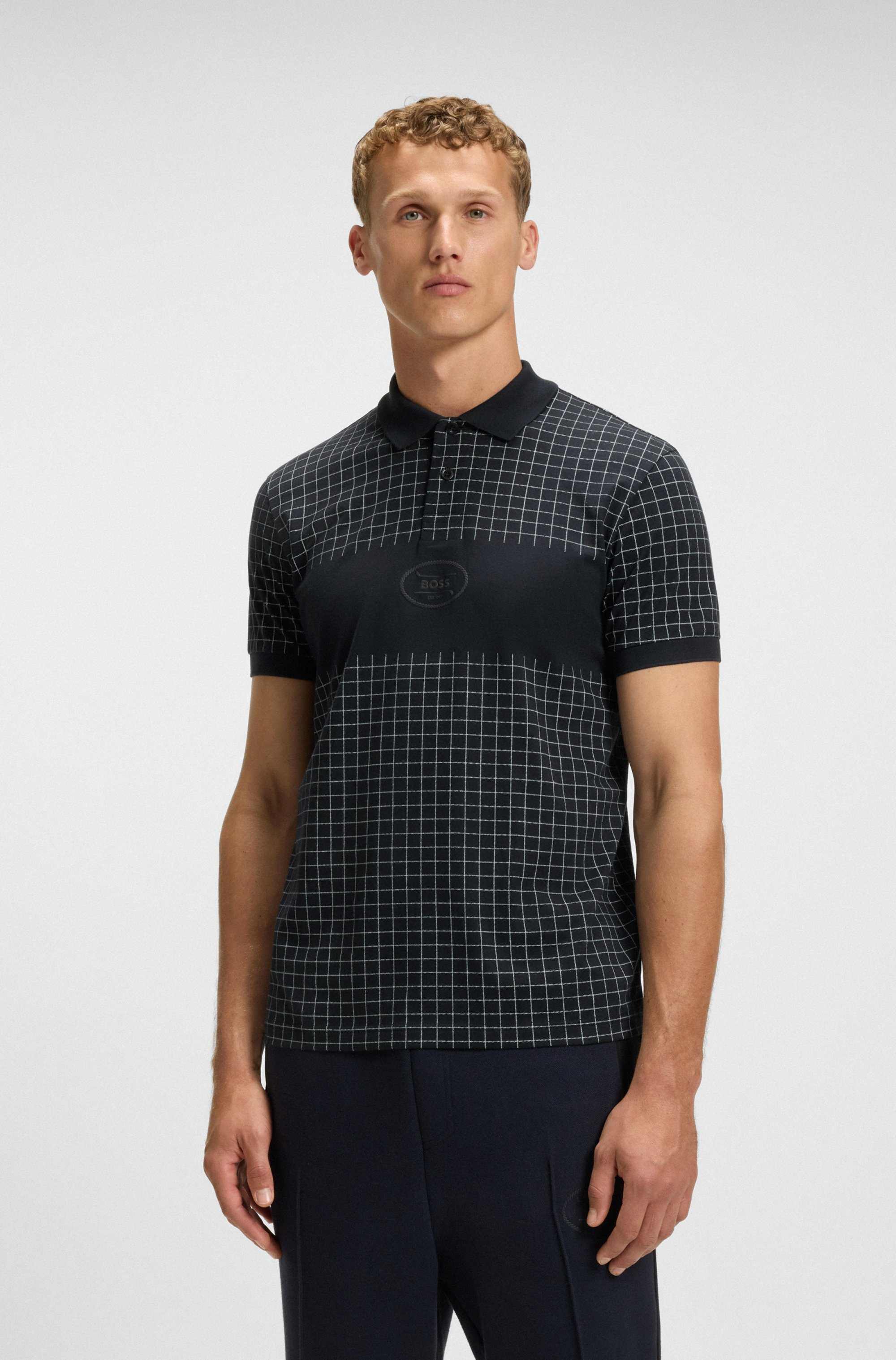 Regular-fit polo shirt in lightweight checked Pima cotton