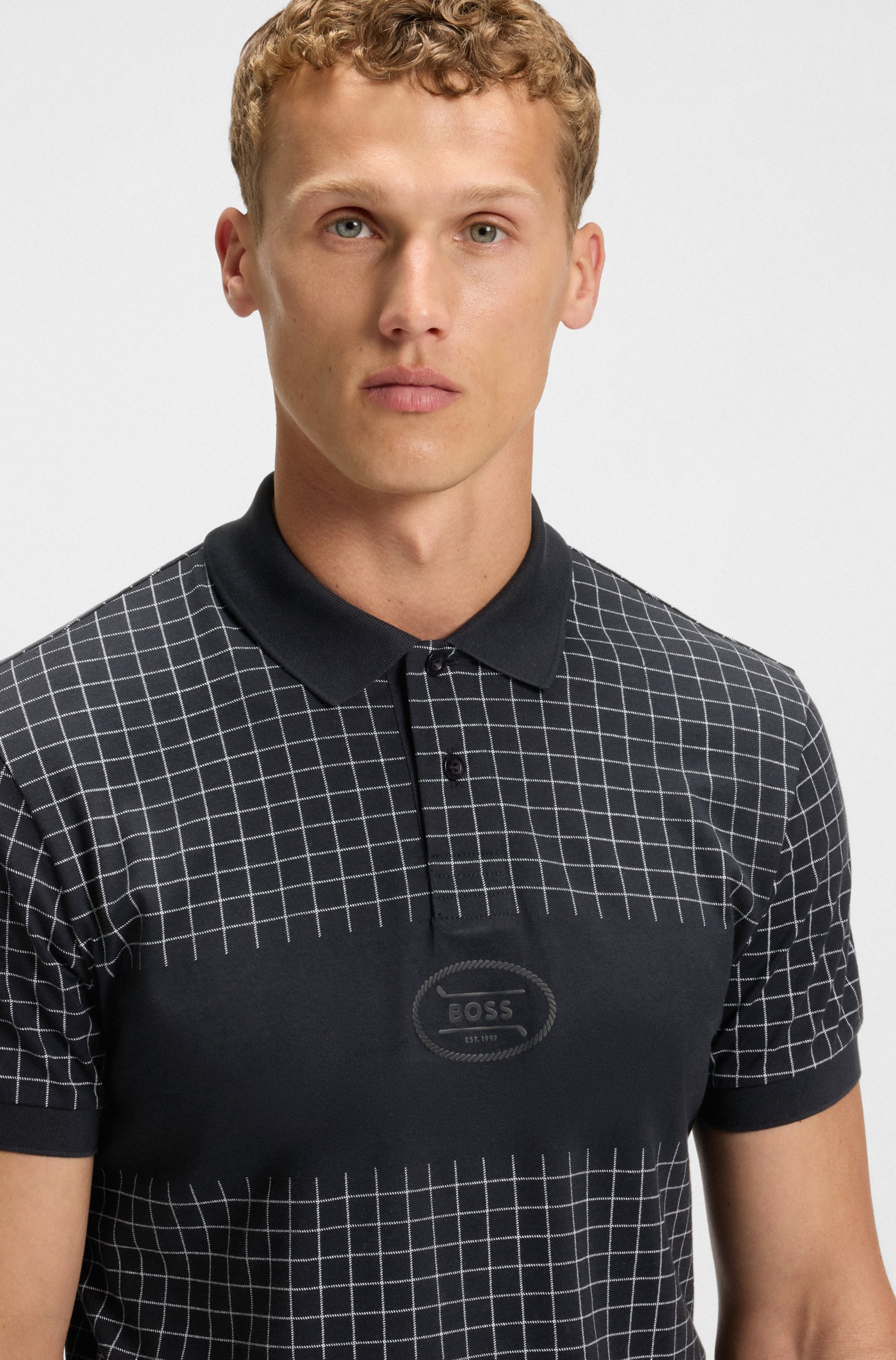 Regular-fit polo shirt in lightweight checked Pima cotton